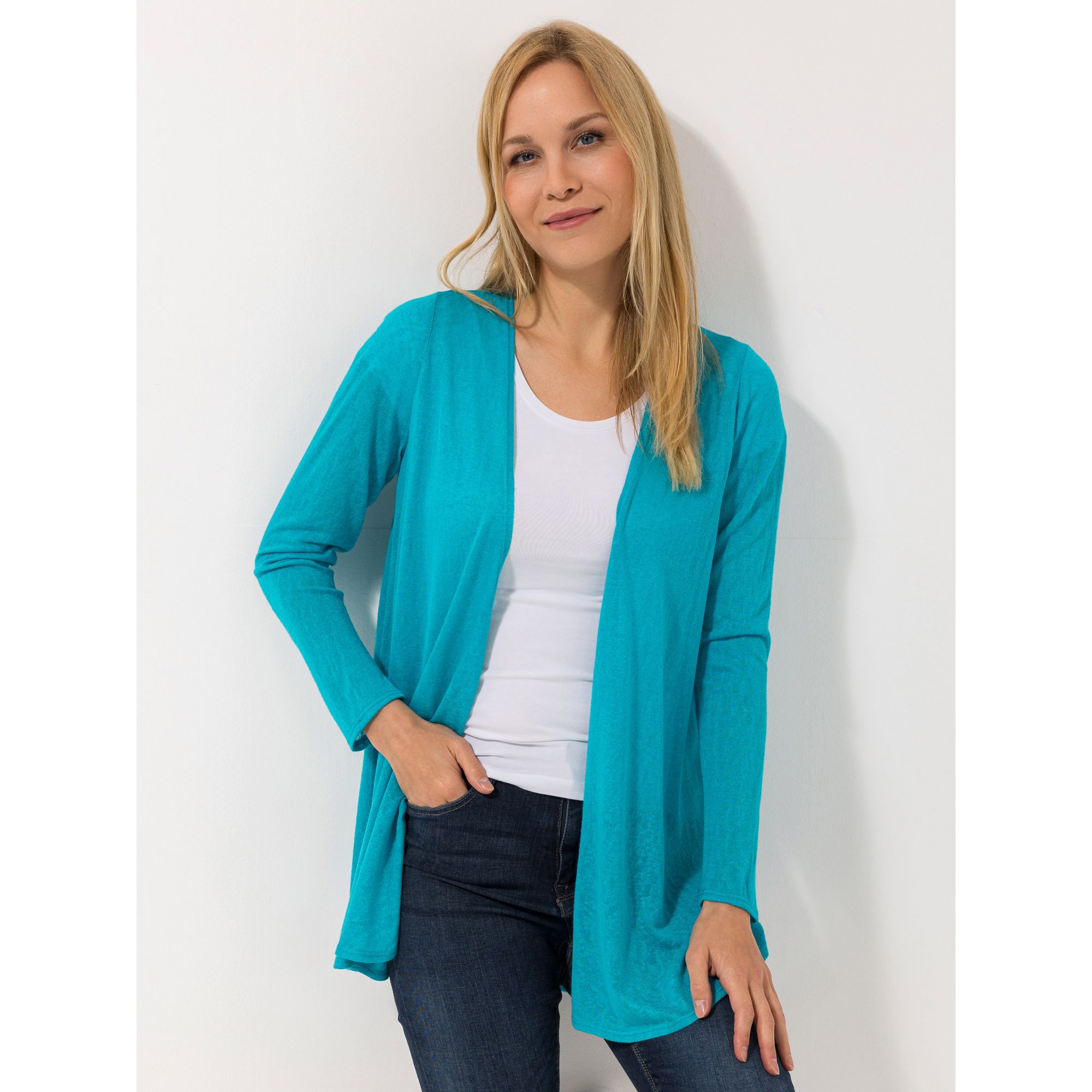 KIM & CO. Cardigan, Langarm Leinen Optik Jersey offene Front figurumspielend