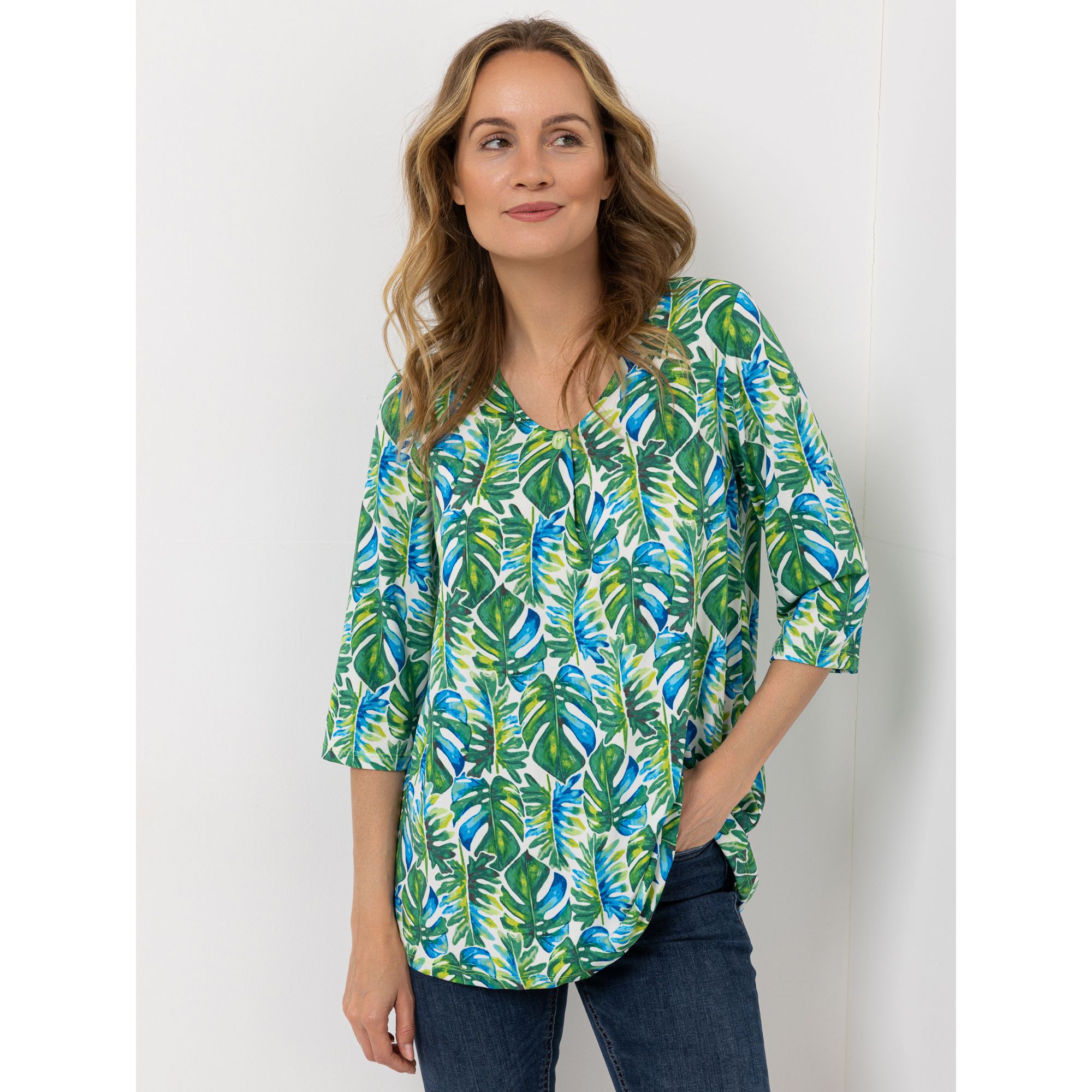 KIM & CO. Tunika, 3/4-Arm Brazil Knit Jersey Knopf-Detail figurumspielend