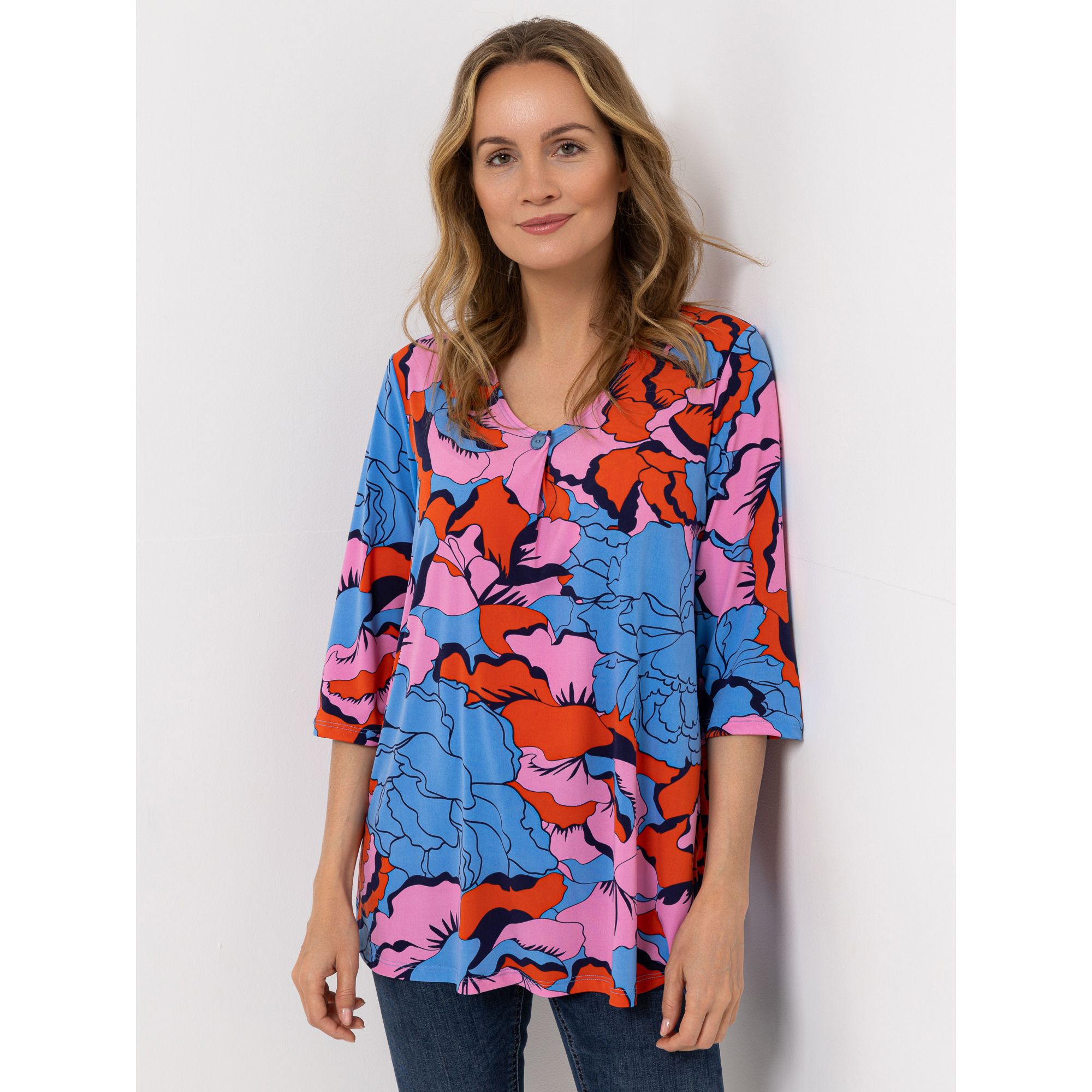 KIM & CO. Tunika, 3/4-Arm Brazil Knit Jersey Knopf-Detail figurumspielend