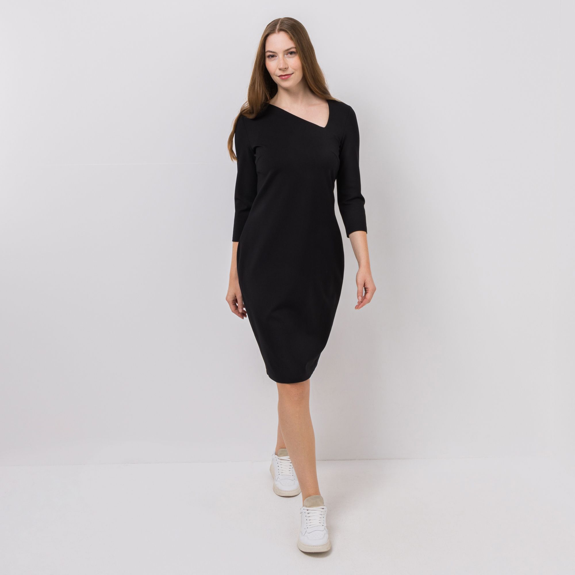 KILIAN KERNER SENSES Kleid, 3/4-Arm Dreiecks-Ausschnitt Reißverschluss knieumspielend