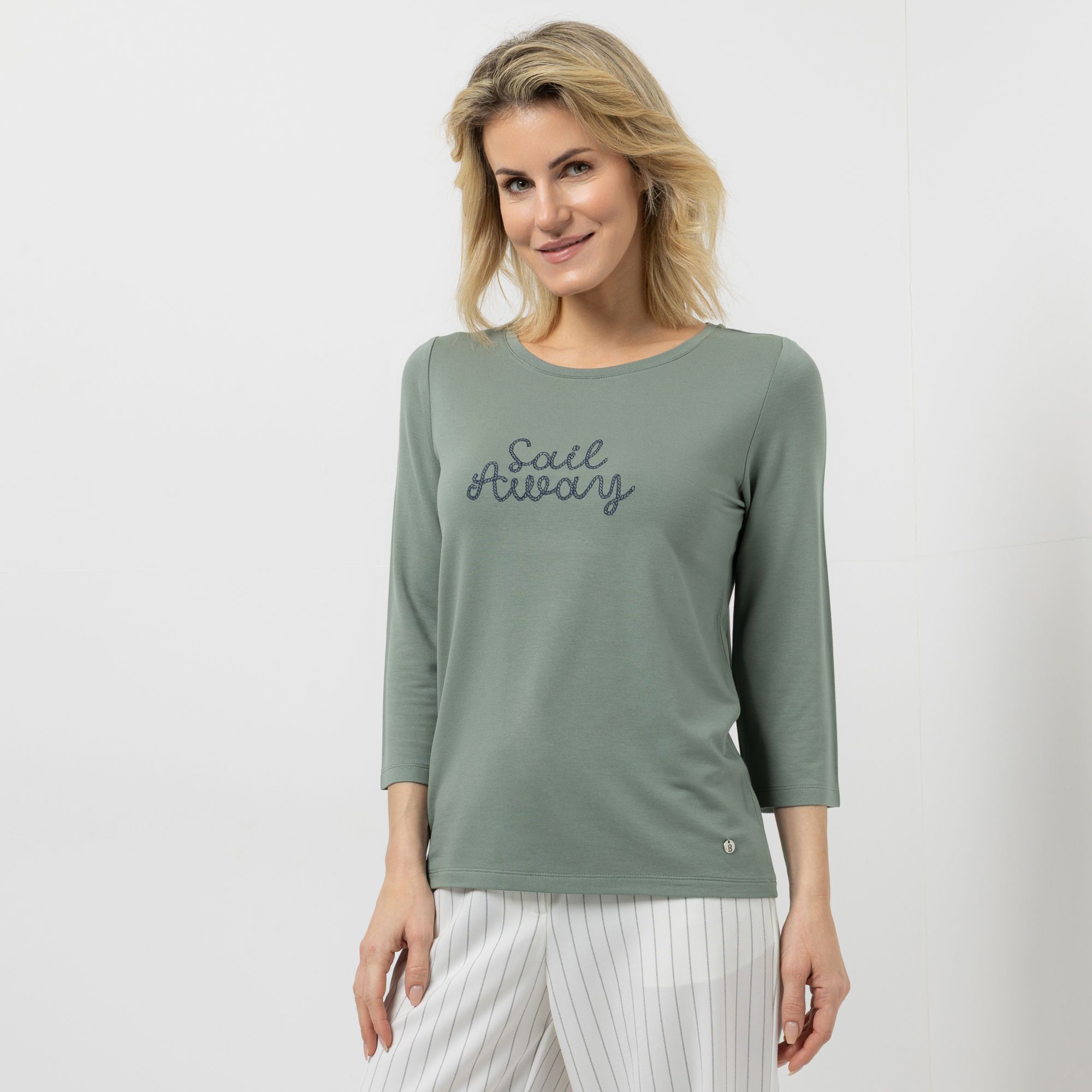 STRANDFEIN Shirt, 3/4-Arm Rundhalsausschnitt Stickerei figurumspielend