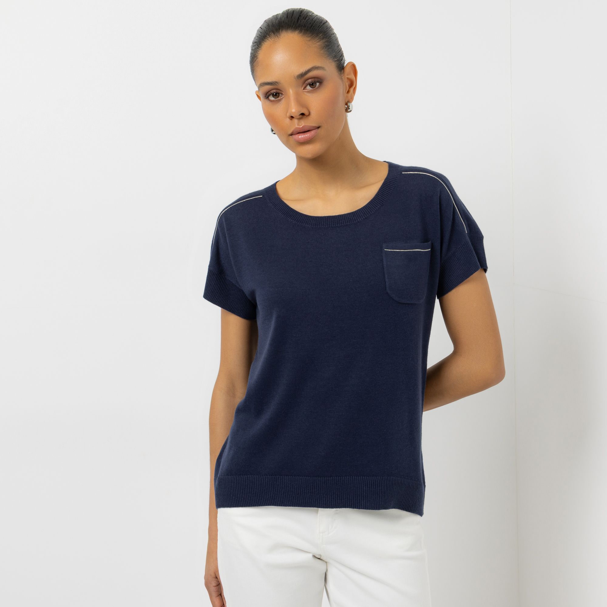 STEFFEN SCHRAUT Pullover 1/2-Arm Rundhalsausschnitt Kettendetails figurumspielend