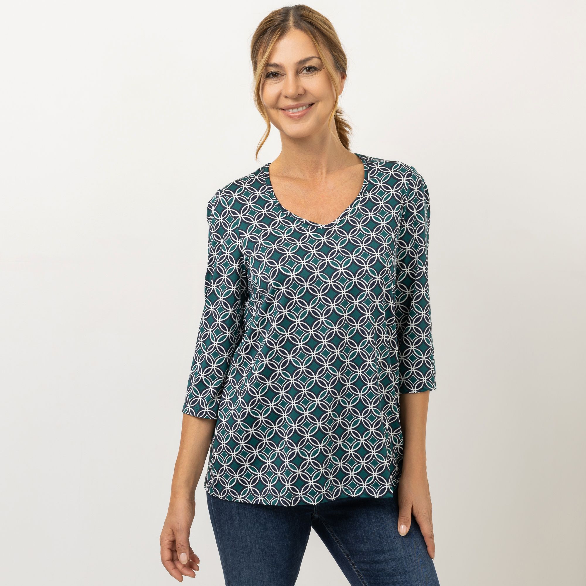 KIM & CO. Shirt, 3/4-Arm Brazil Knit Jersey V-Ausschnitt figurumspielend
