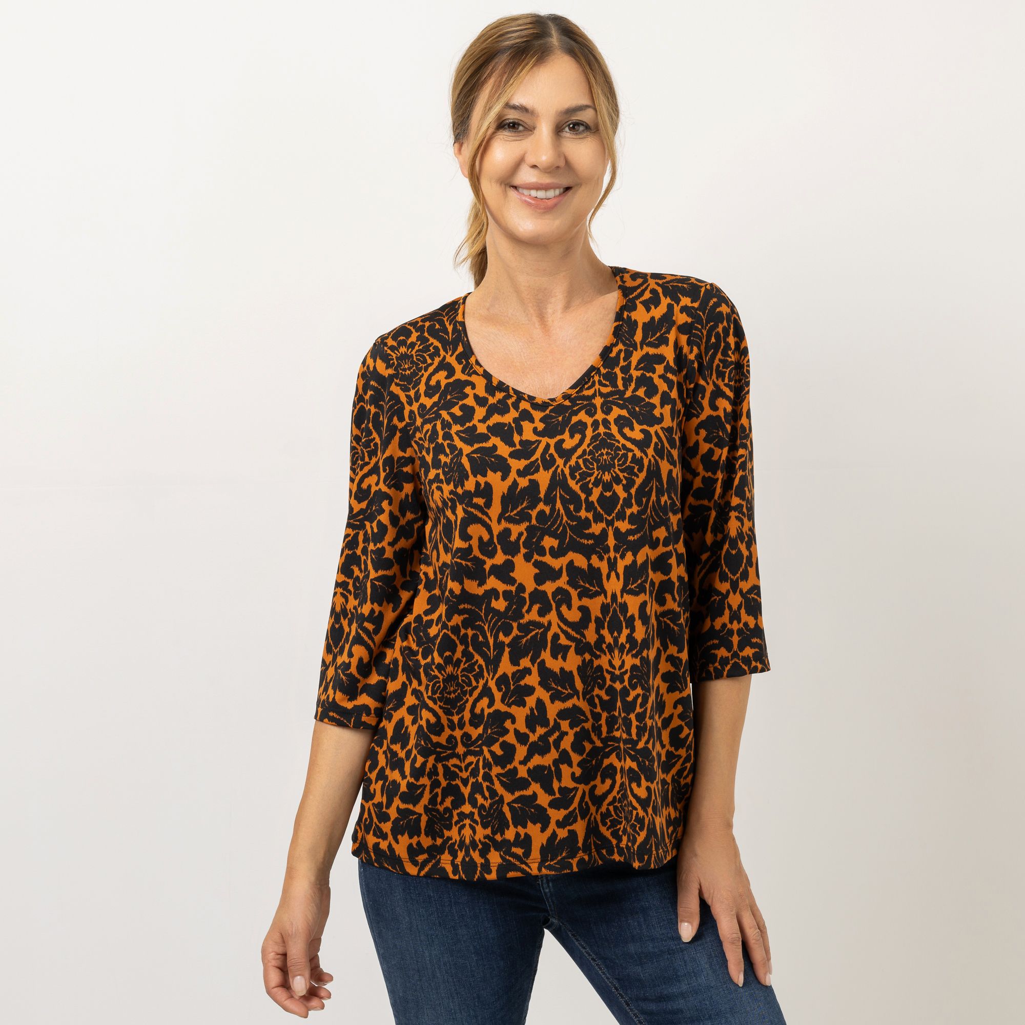 KIM & CO. Shirt, 3/4-Arm Brazil Knit Jersey V-Ausschnitt figurumspielend