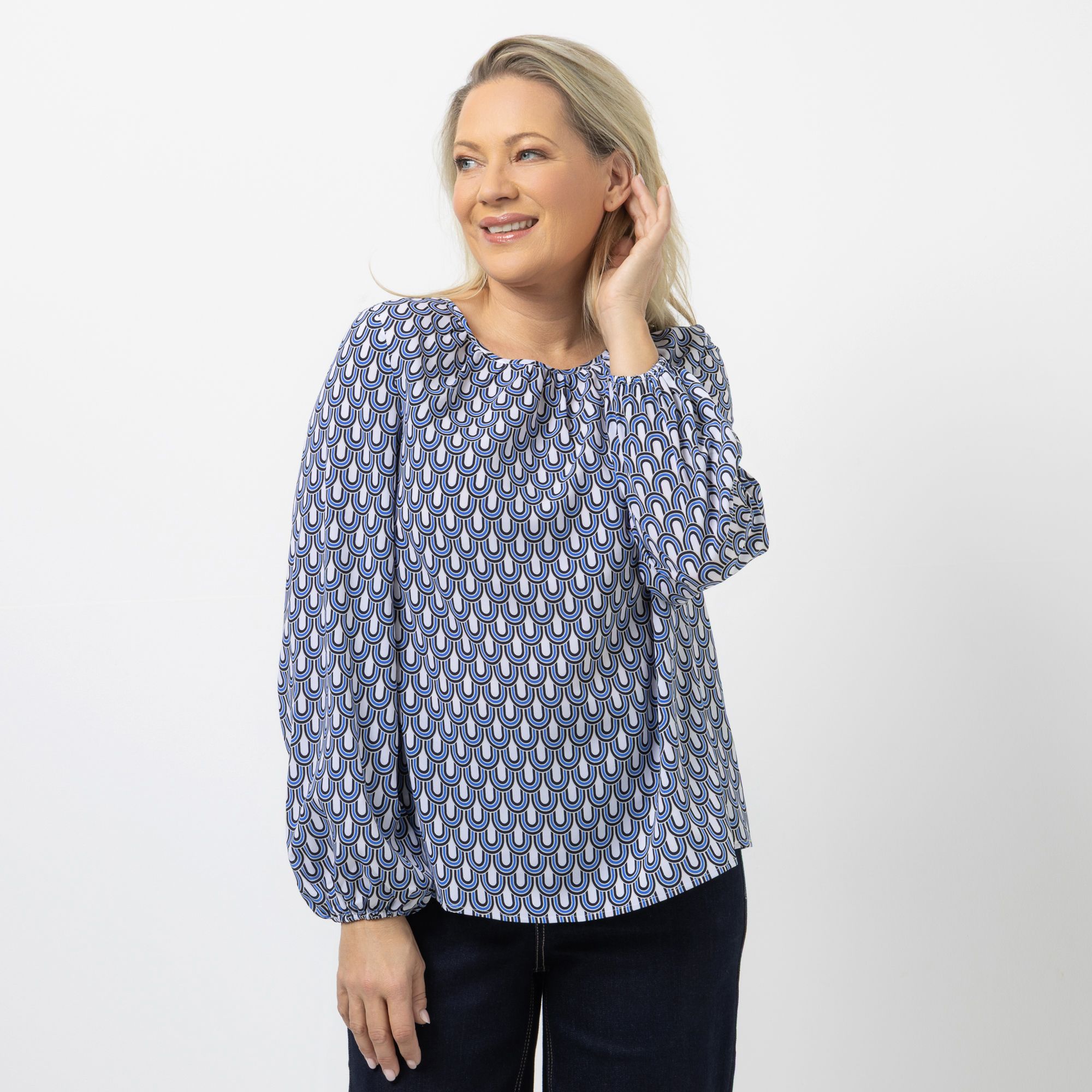 KILIAN KERNER SENSES Bluse, langarm Allover-Druck elastischer Ärmelbund leger weit