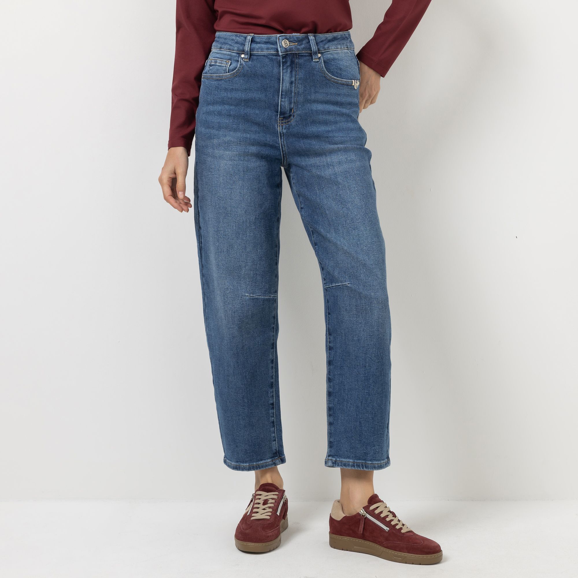 STRANDFEIN Jeanshose knöchellang 5-Pocket-Style Barrel-Style
