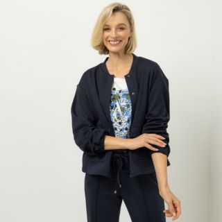 ANNA VON GRIESHEIM Jersey-Blouson Stehkragen verdeckte Knopfleiste leger weit