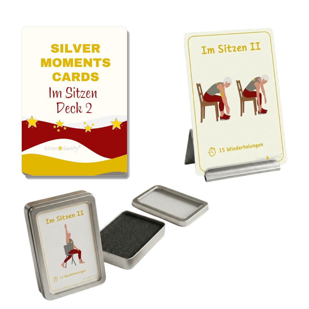 SILVER STAR SOCIETY® Im Sitzen II Übungskarten Set inkl. Kartenhalter Aufbewahrungsbox