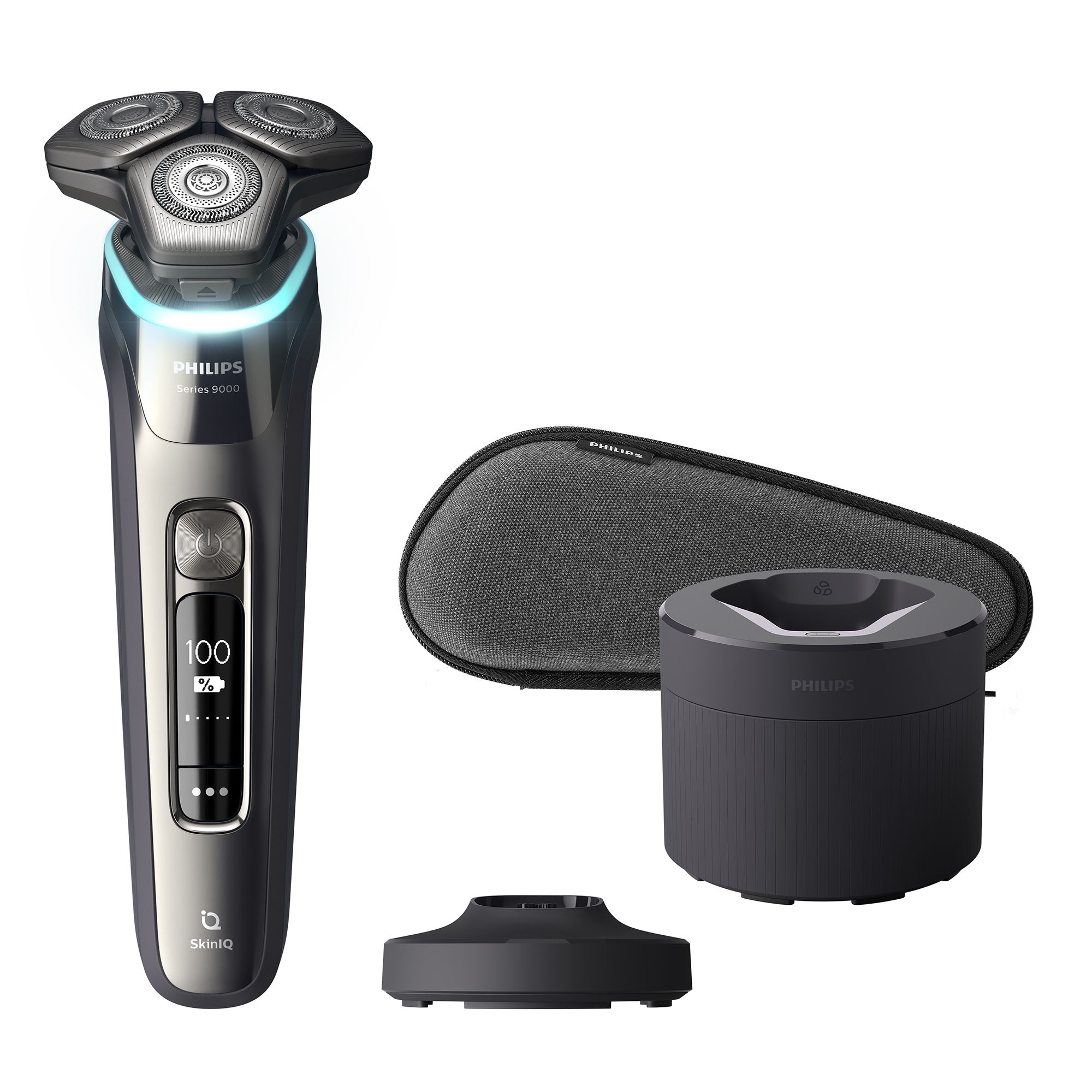 PHILIPS Shaver Series 9000 Elektrischer Nass- & Trockenrasierer mit SkinIQ im großen Set