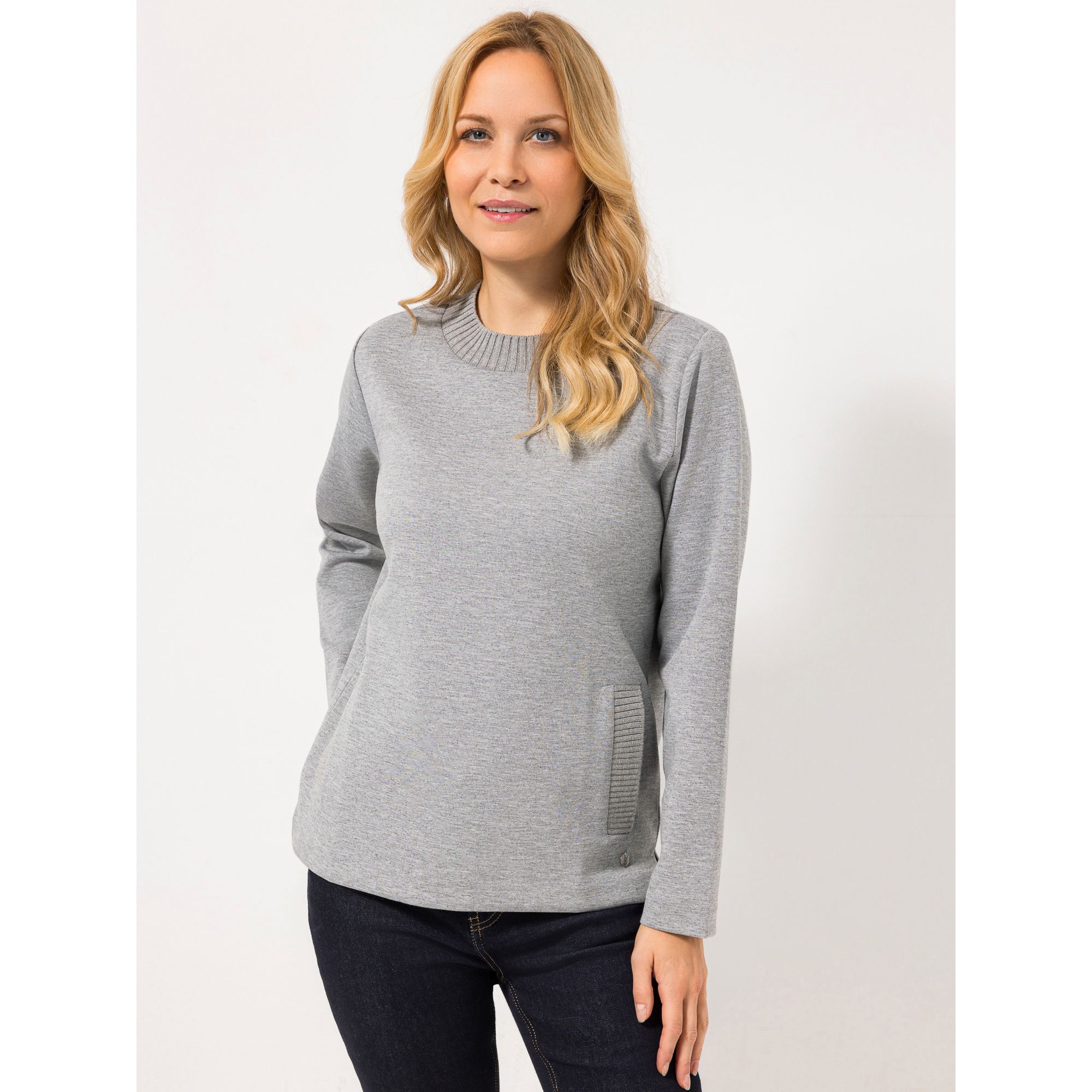 STRANDFEIN Sweatshirt Rundhalsausschnitt seitliche Taschen figurumspielend