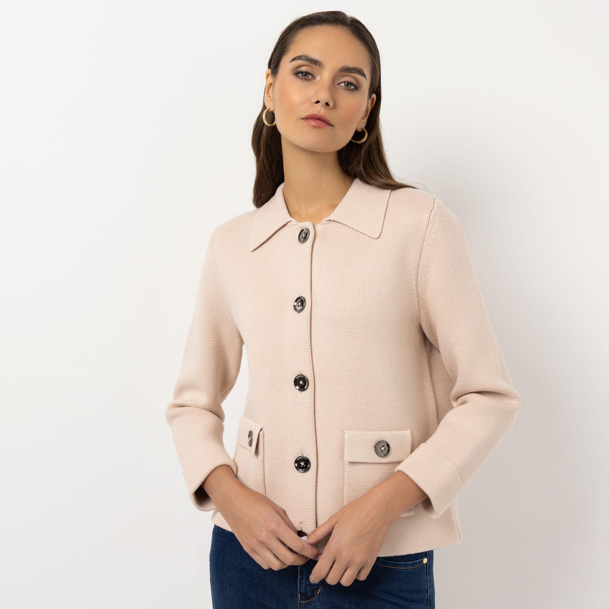 STEFFEN SCHRAUT Strickjacke mit Kragen Knopfleiste figurumspielend