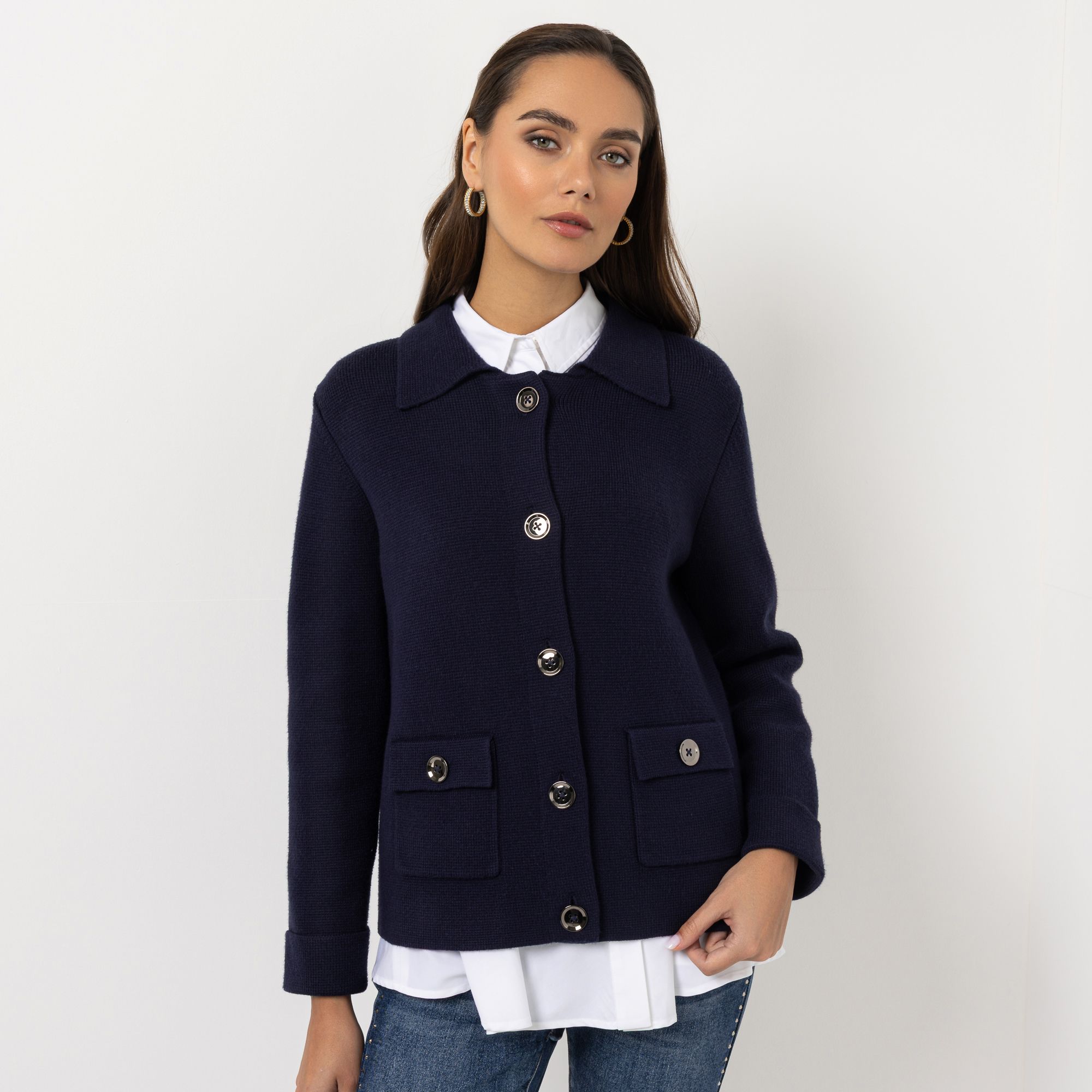 STEFFEN SCHRAUT Strickjacke mit Kragen Knopfleiste figurumspielend