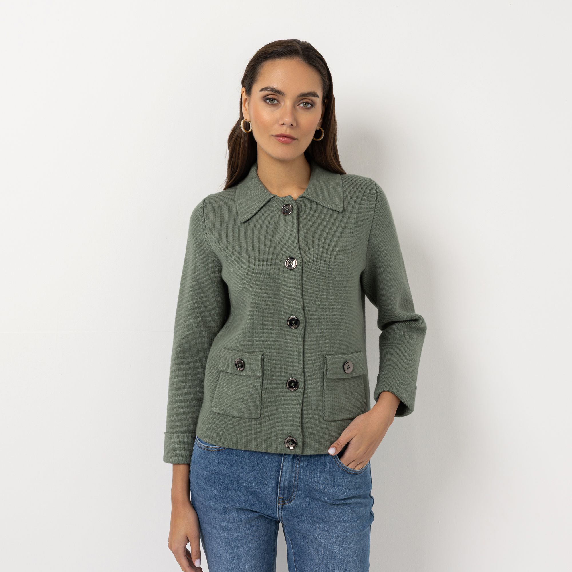 STEFFEN SCHRAUT Strickjacke mit Kragen Knopfleiste figurumspielend