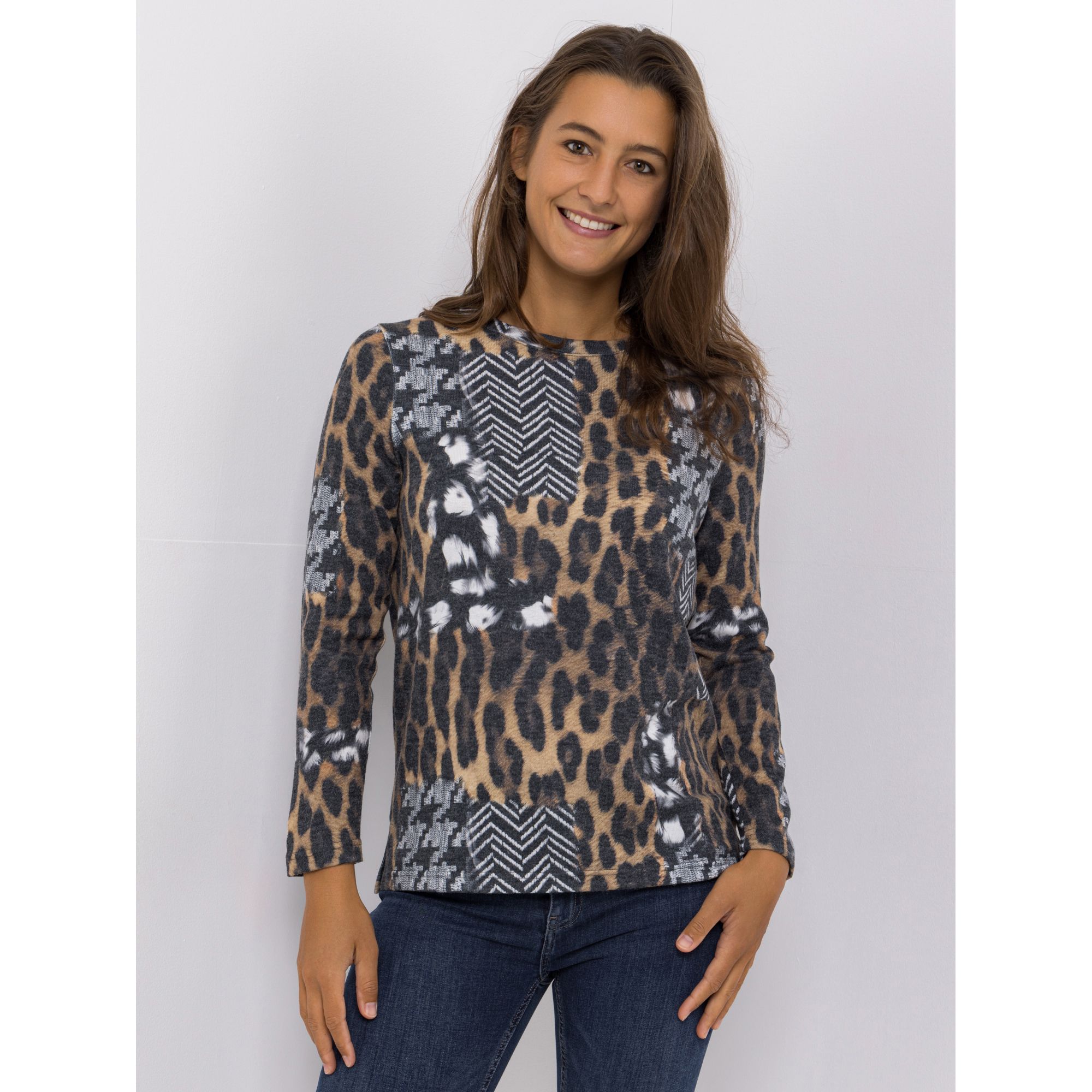 DINE 'N' DANCE Pullover, 1/1-Arm Rundhalsausschnitt Allover-Druck figurumspielend
