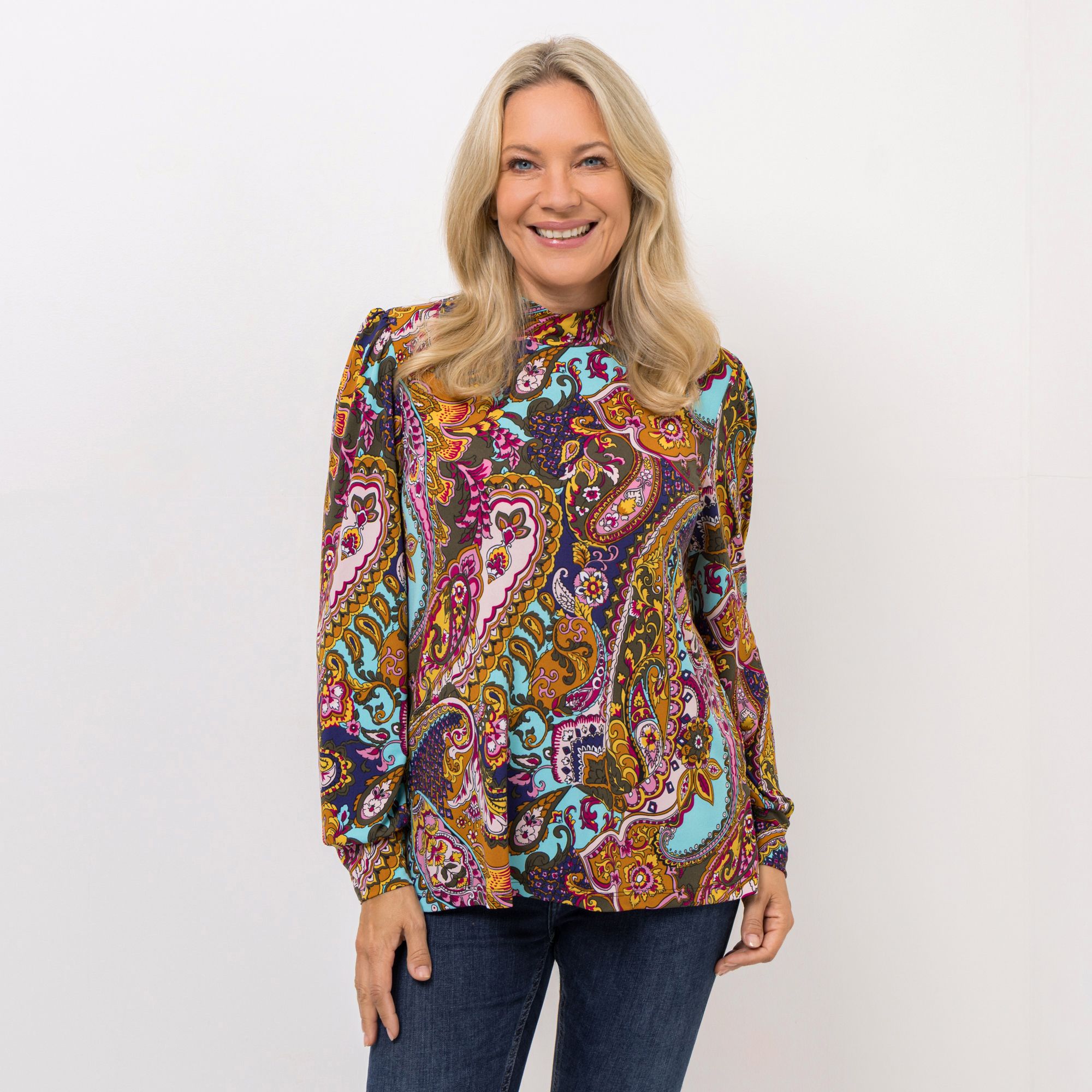 KIM & CO. Shirt, Langarm Brazil Knit Jersey Stehkragen figurumspielend