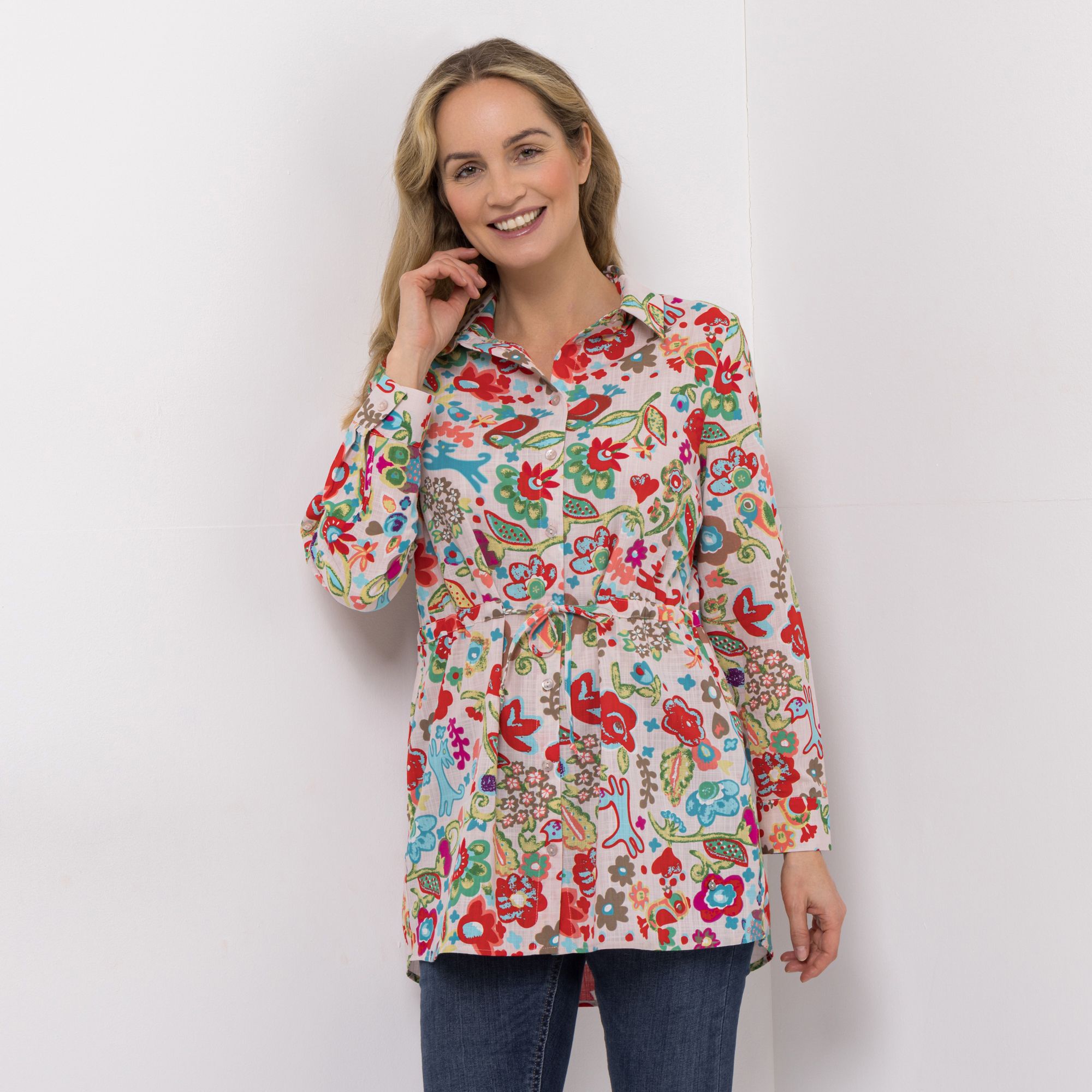 DINE 'N' DANCE Tunika, 1/1-Arm Blusenkragen Bindeband leger weit