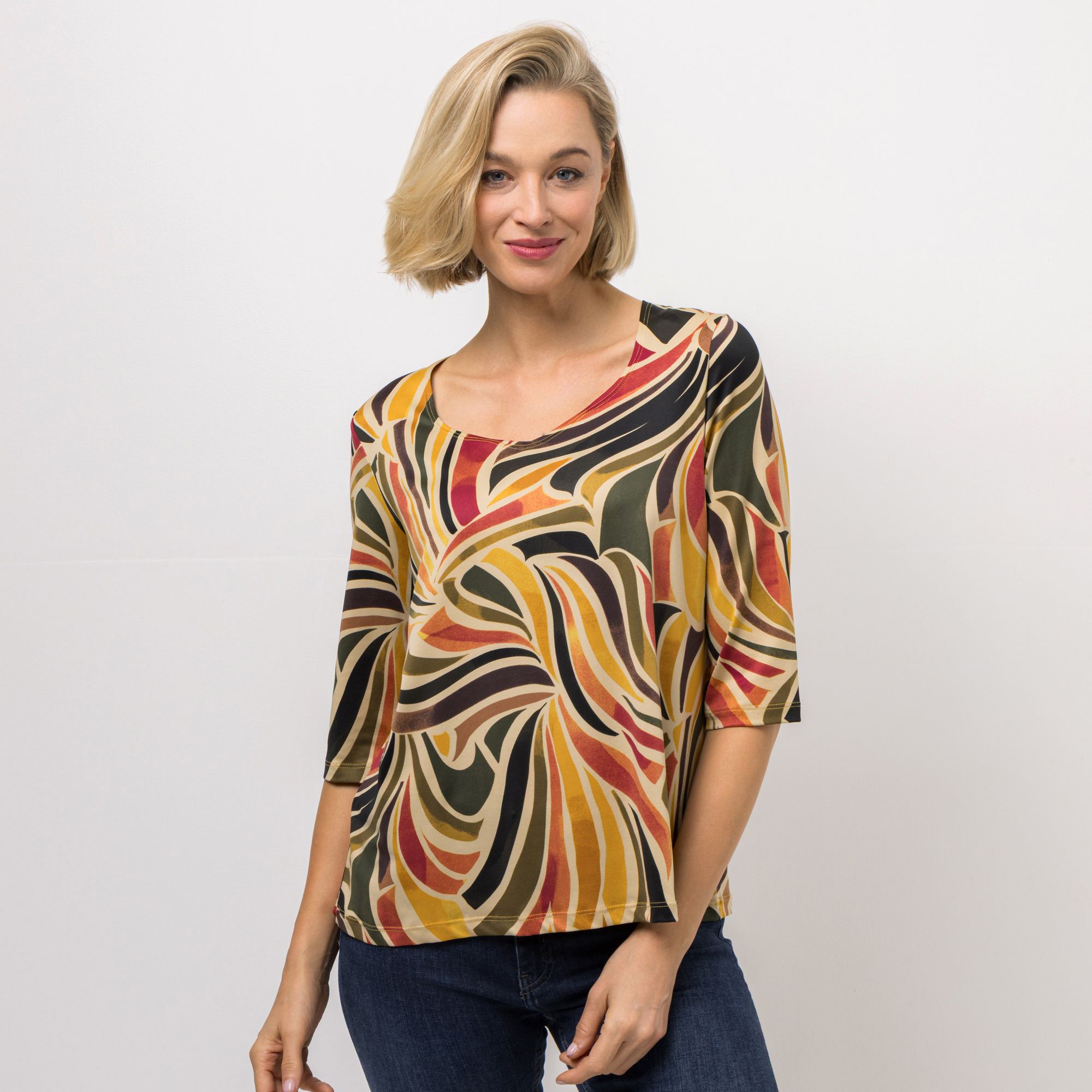 KIM & CO. Shirt, 3/4-Arm Brazil Knit Jersey Herz-Ausschnitt figurumspielend