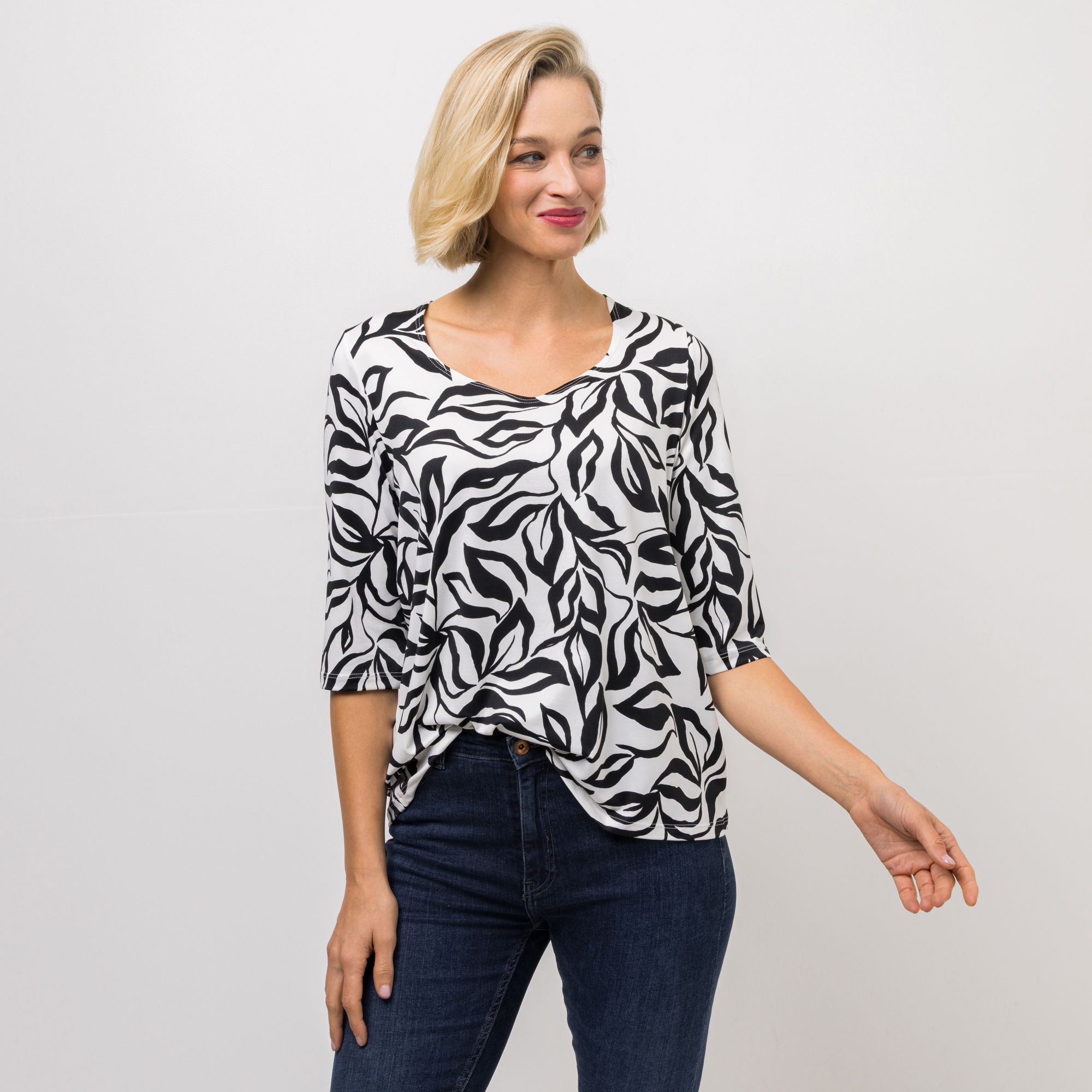 KIM & CO. Shirt, 3/4-Arm Brazil Knit Jersey Herz-Ausschnitt figurumspielend