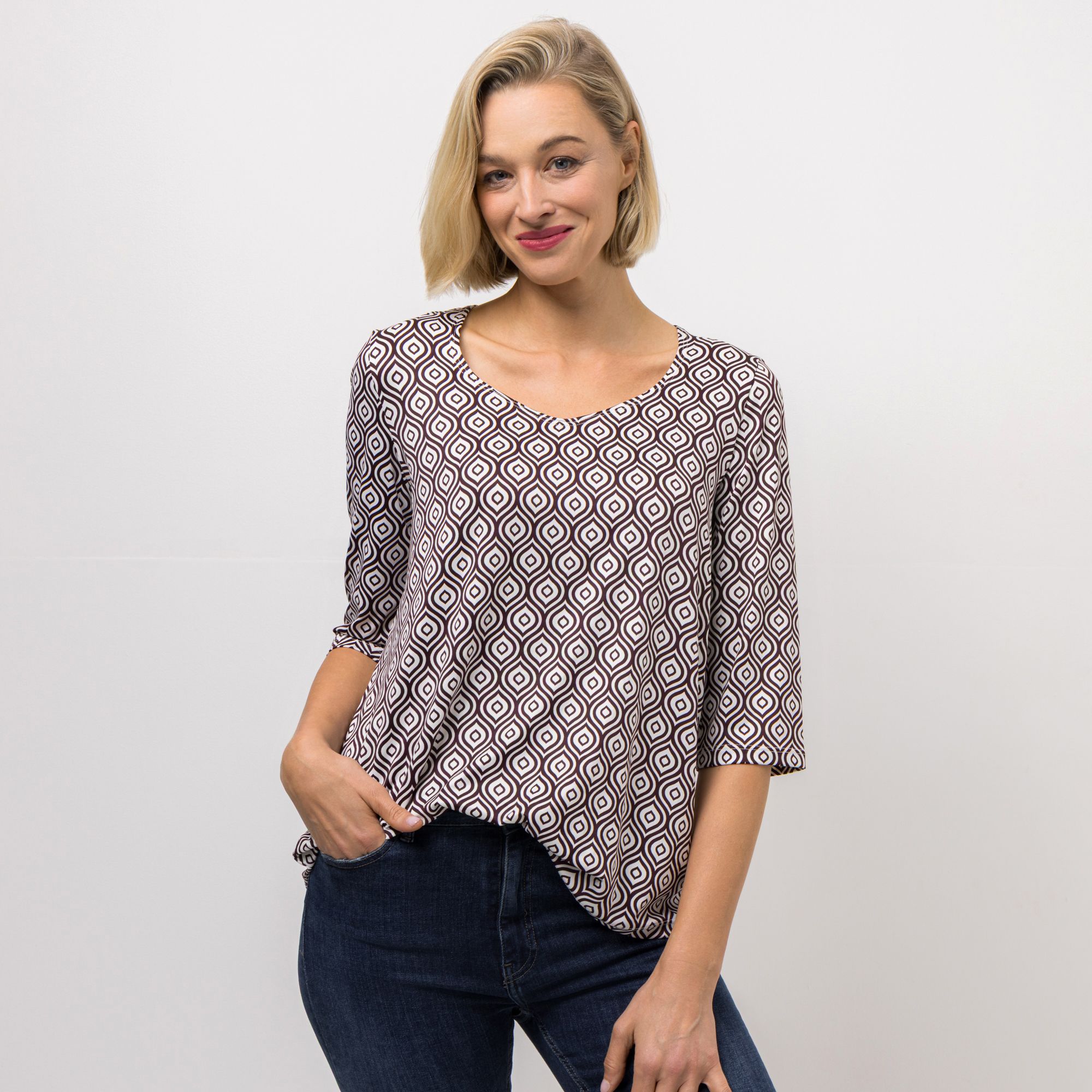 KIM & CO. Shirt, 3/4-Arm Brazil Knit Jersey Herz-Ausschnitt figurumspielend