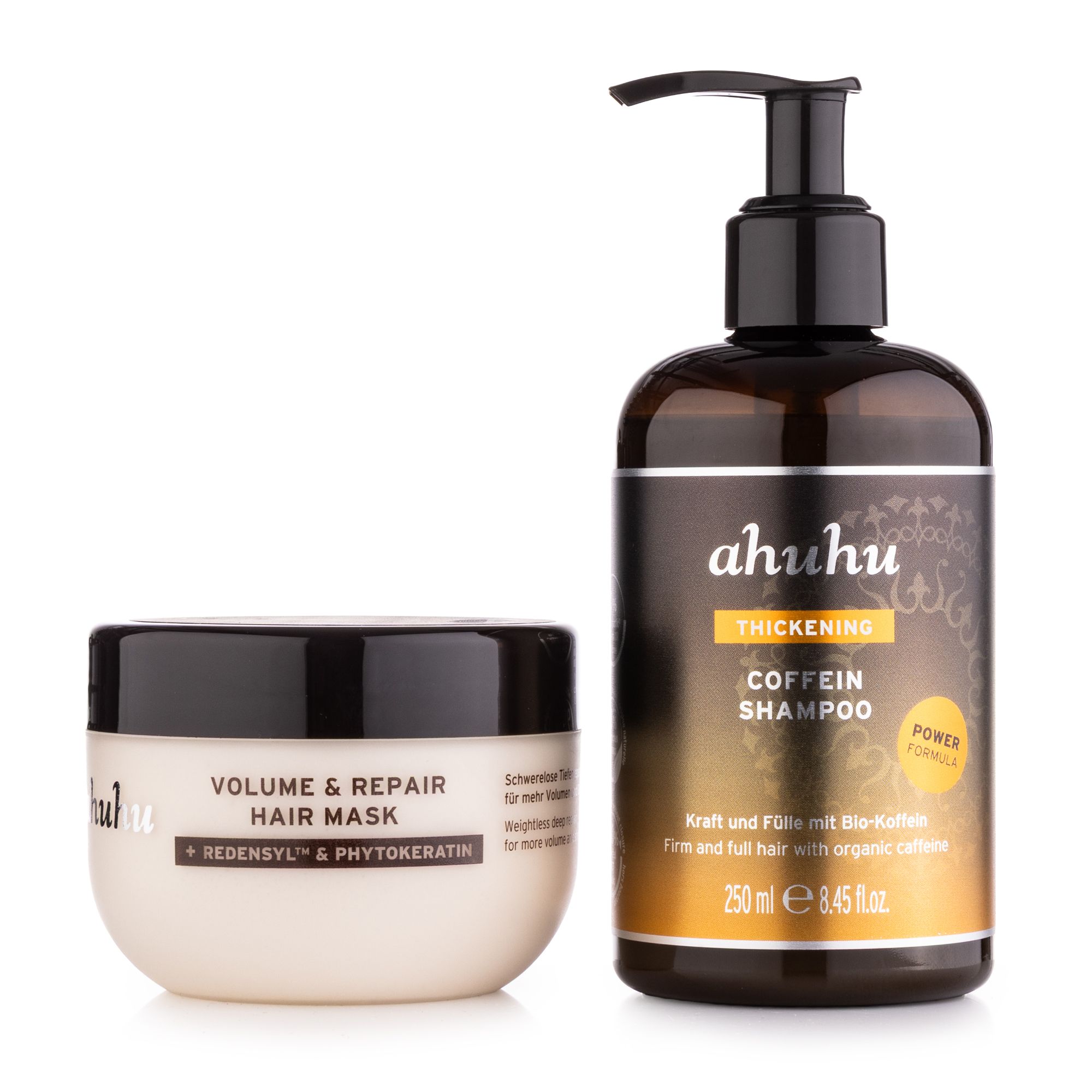 ahuhu Thickening Coffein Shampoo 250ml, Volume & Repair Hair Mask 200ml