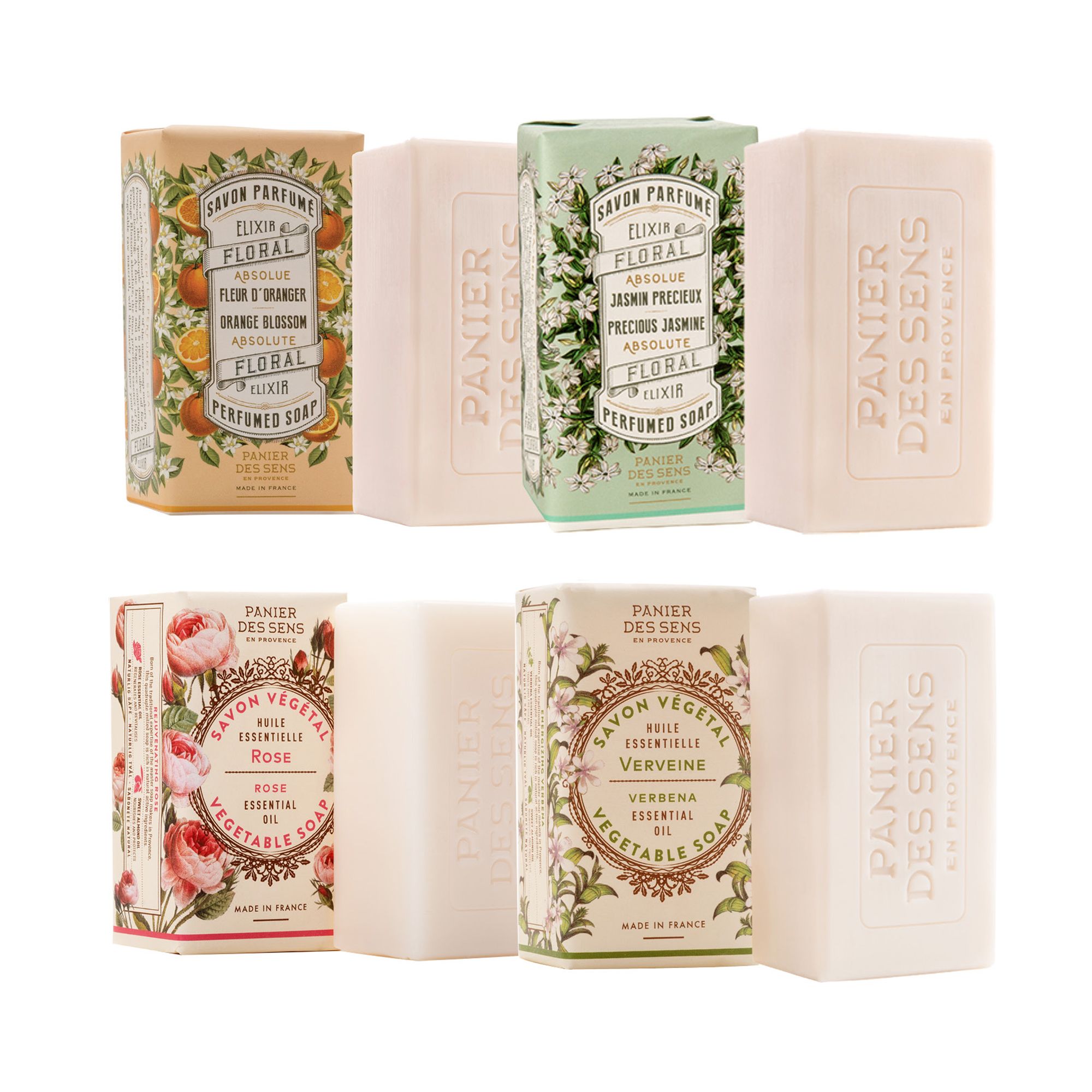 PANIER DES SENS Stückseifen Set Orangenblüte, Rose,Verbene, Jasmin 4x 150g