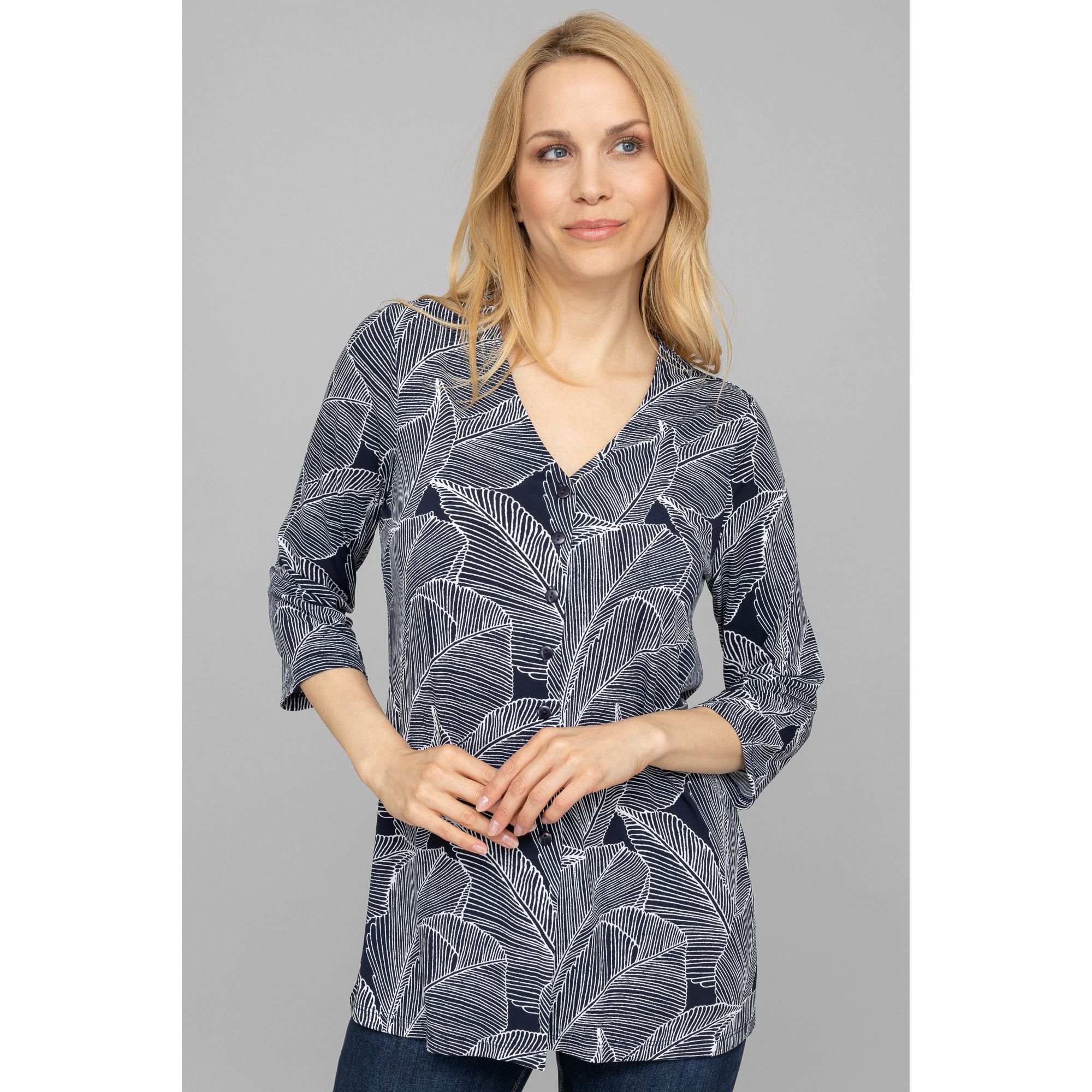 KIM & CO. Longshirt, 3/4-Arm Brazil Knit Jersey Knopfleiste figurumspielend
