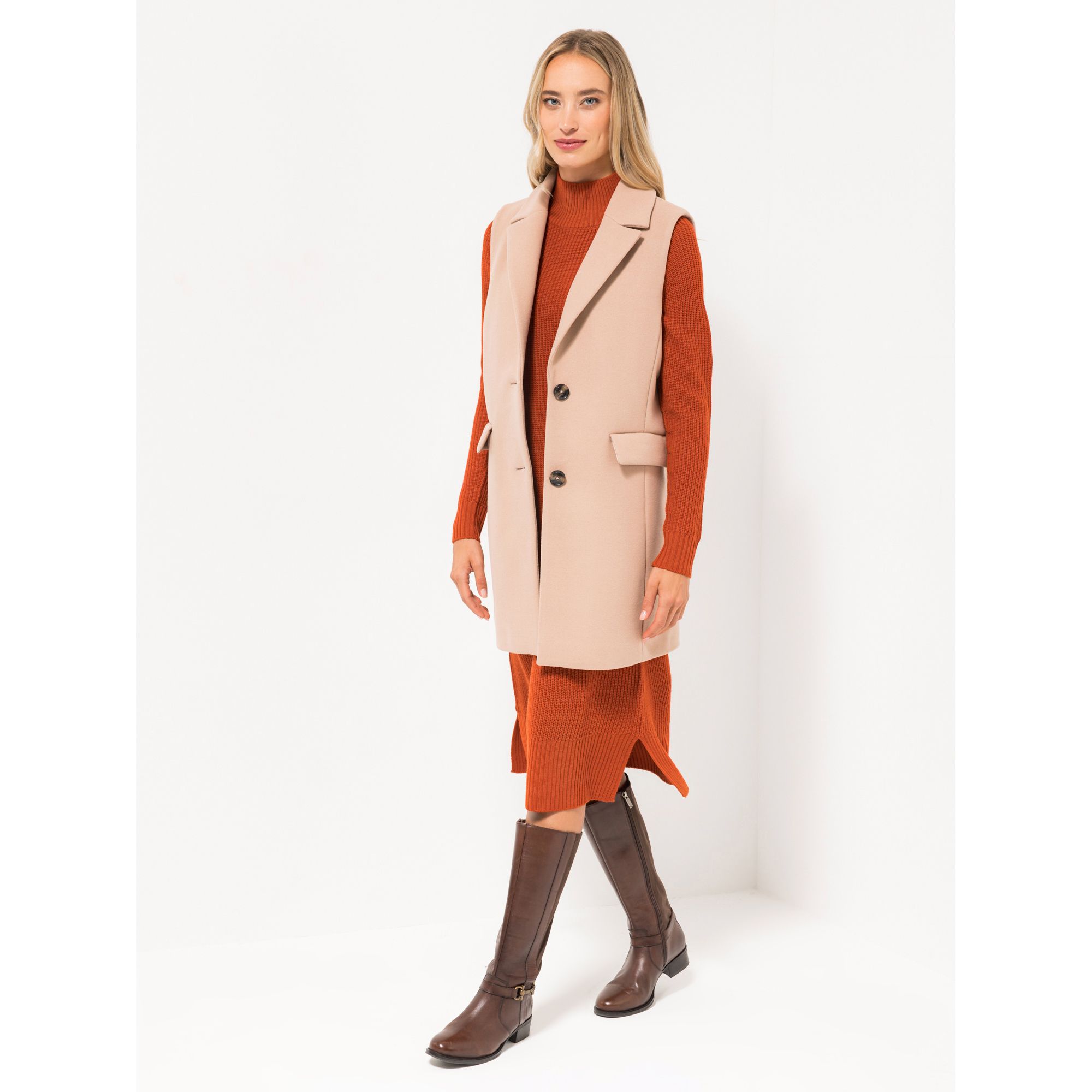 STRANDFEIN Weste in Wolloptik Reverskragen Schlitz im Saum figurumspielend