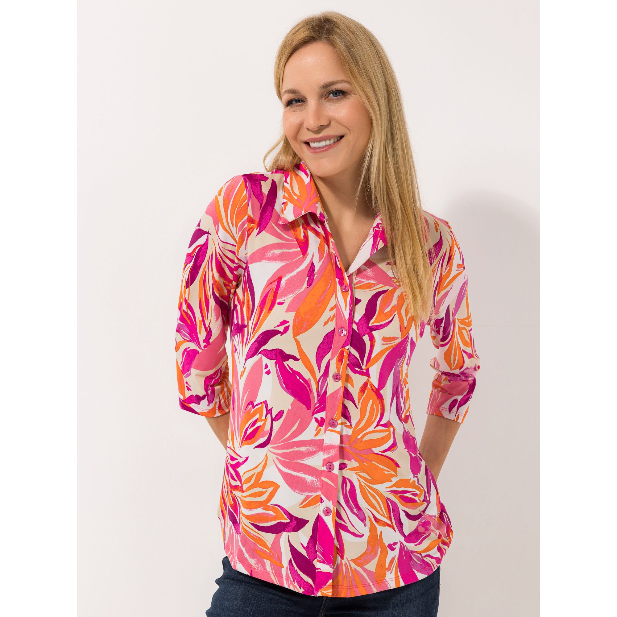 KIM & CO. Shirt, 3/4-Arm Brazil Knit Jersey Knopfleiste figurumspielend