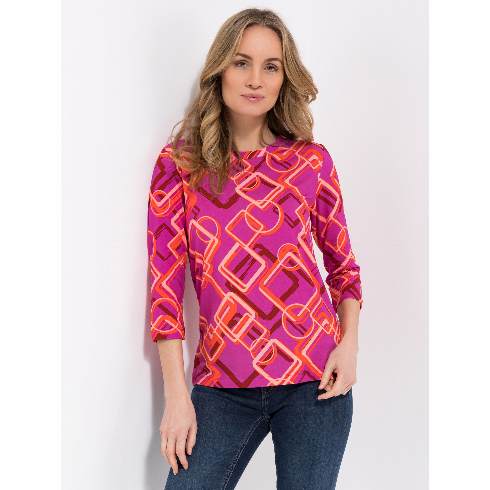 ANNI FOR FRIENDS Shirt Asta, 3/4-Arm Rundhalsausschnitt Allover-Druck figurumspielend