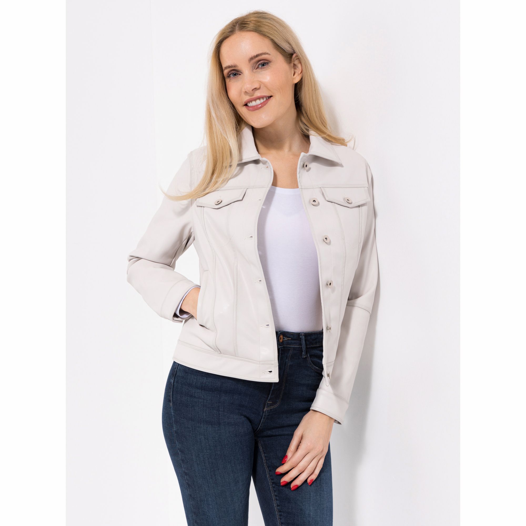 DINE 'N' DANCE Jacke, 1/1-Arm Leder-Optik Knopfleiste Eingrifftaschen