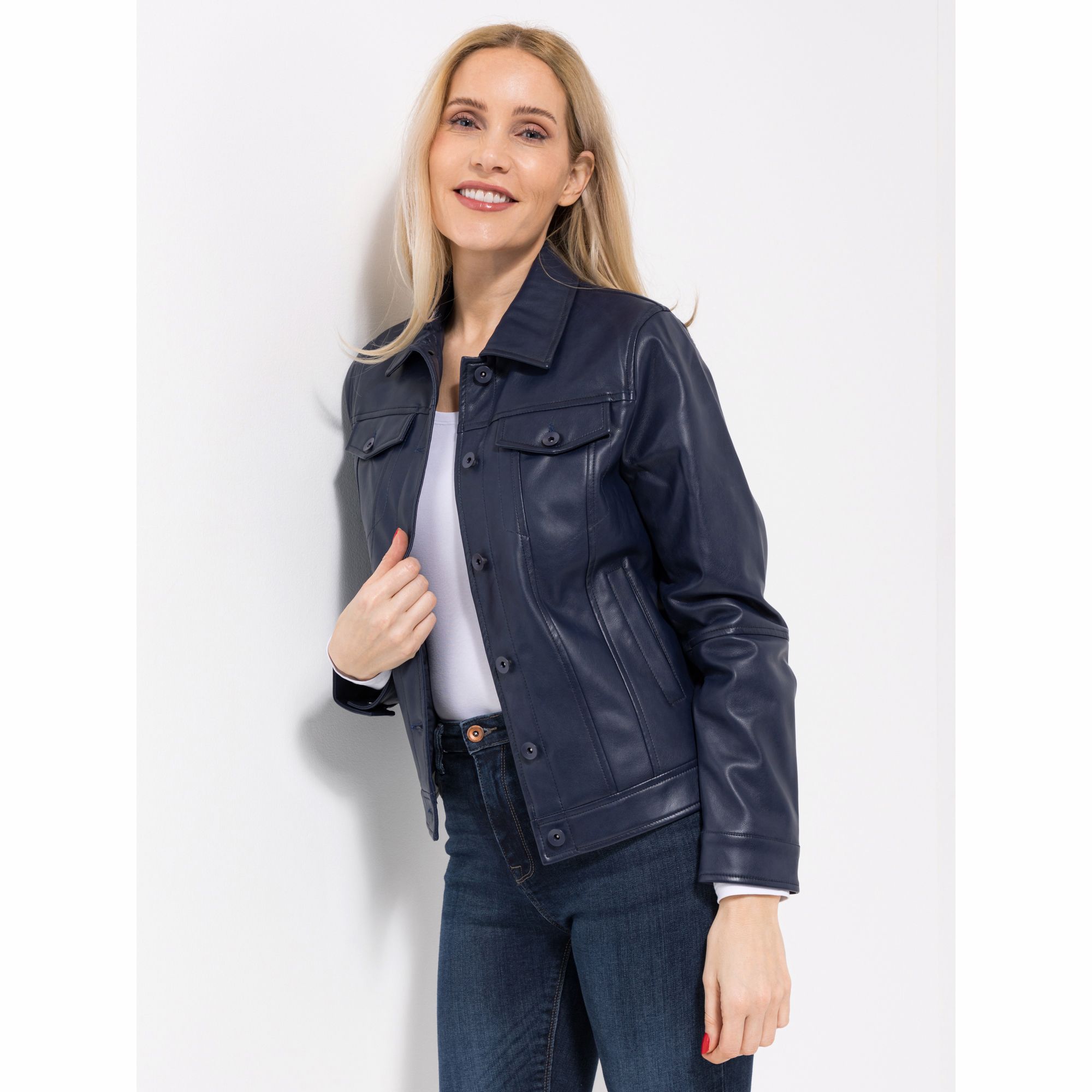 DINE 'N' DANCE Jacke, 1/1-Arm Leder-Optik Knopfleiste Eingrifftaschen