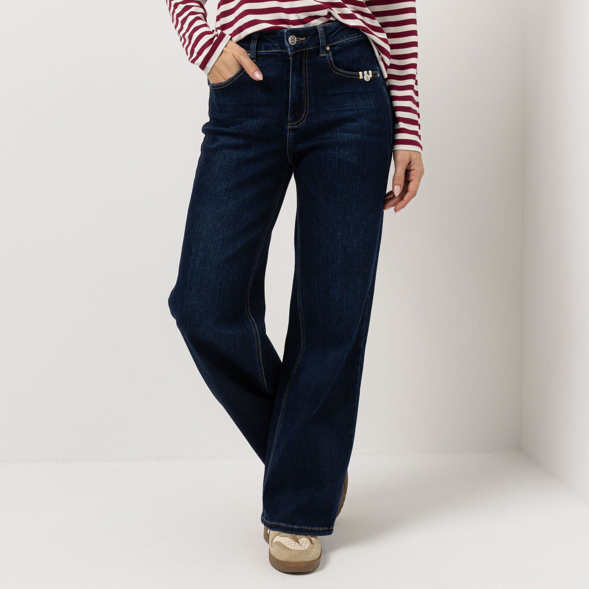 STRANDFEIN Jeanshose lange Form 5-Pocket-Style weites Bein