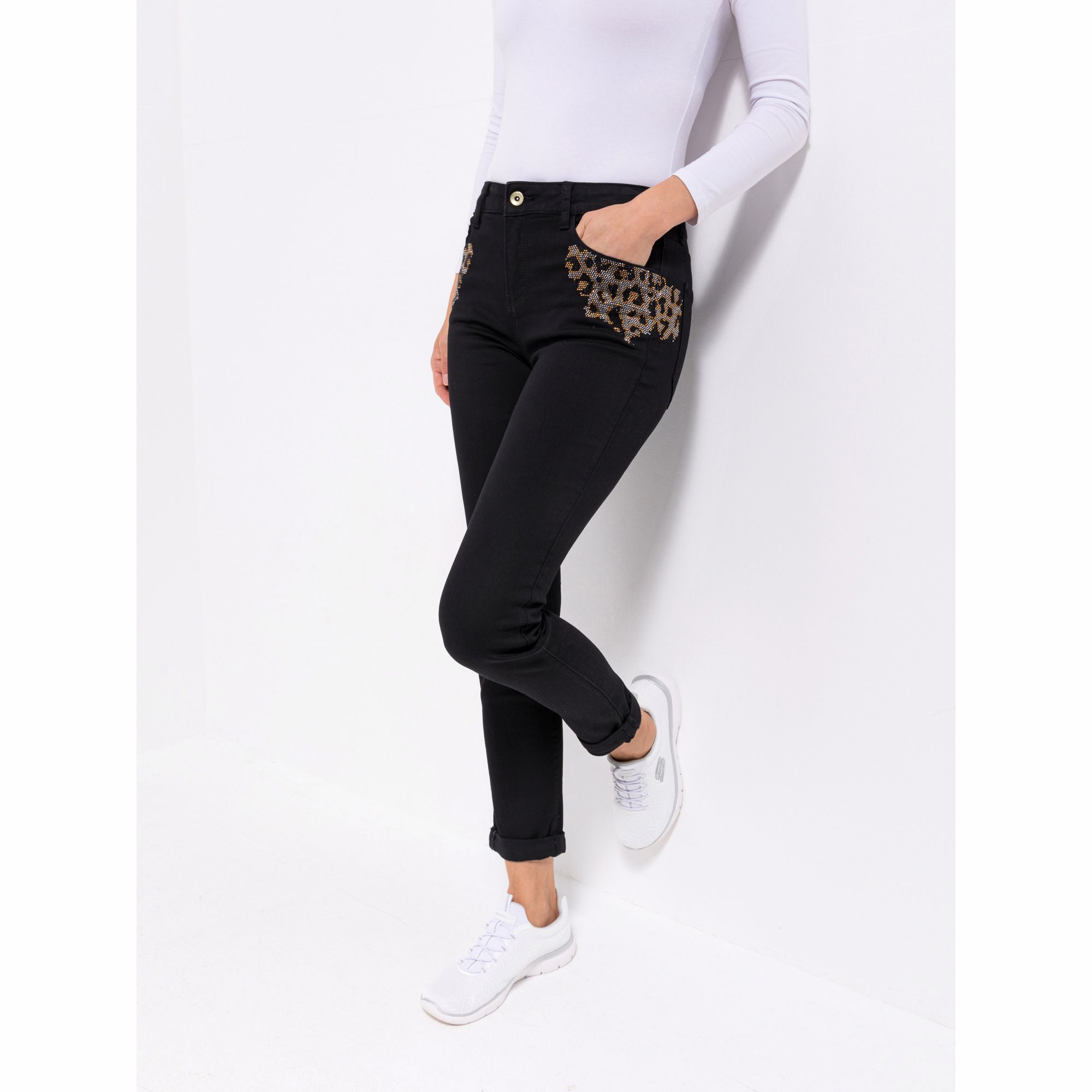 DINE 'N' DANCE Jeanshose Salsa Strassdetails 5-Pocket-Style schmales Bein