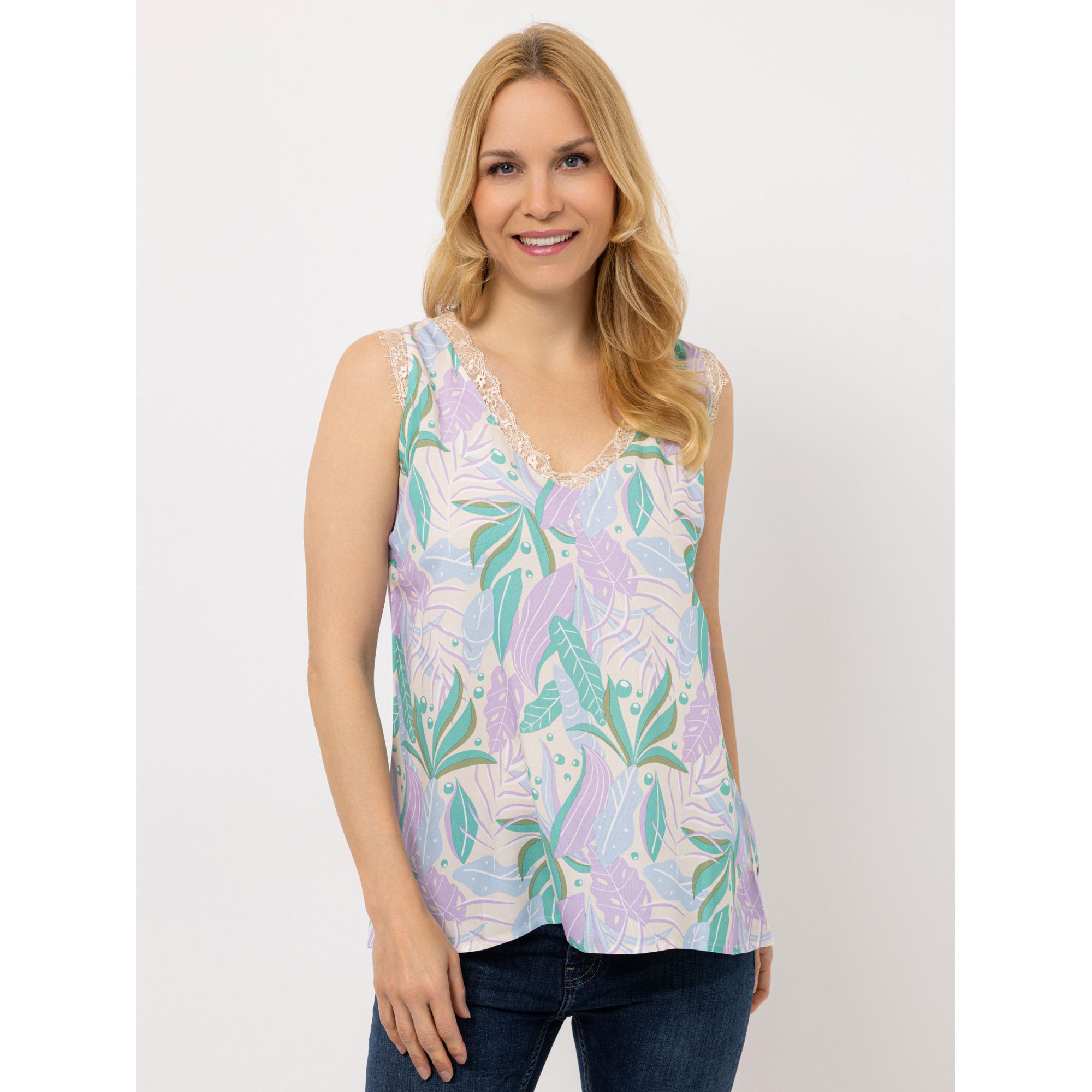 DINE 'N' DANCE Top V-Ausschnitt Spitze leger weit