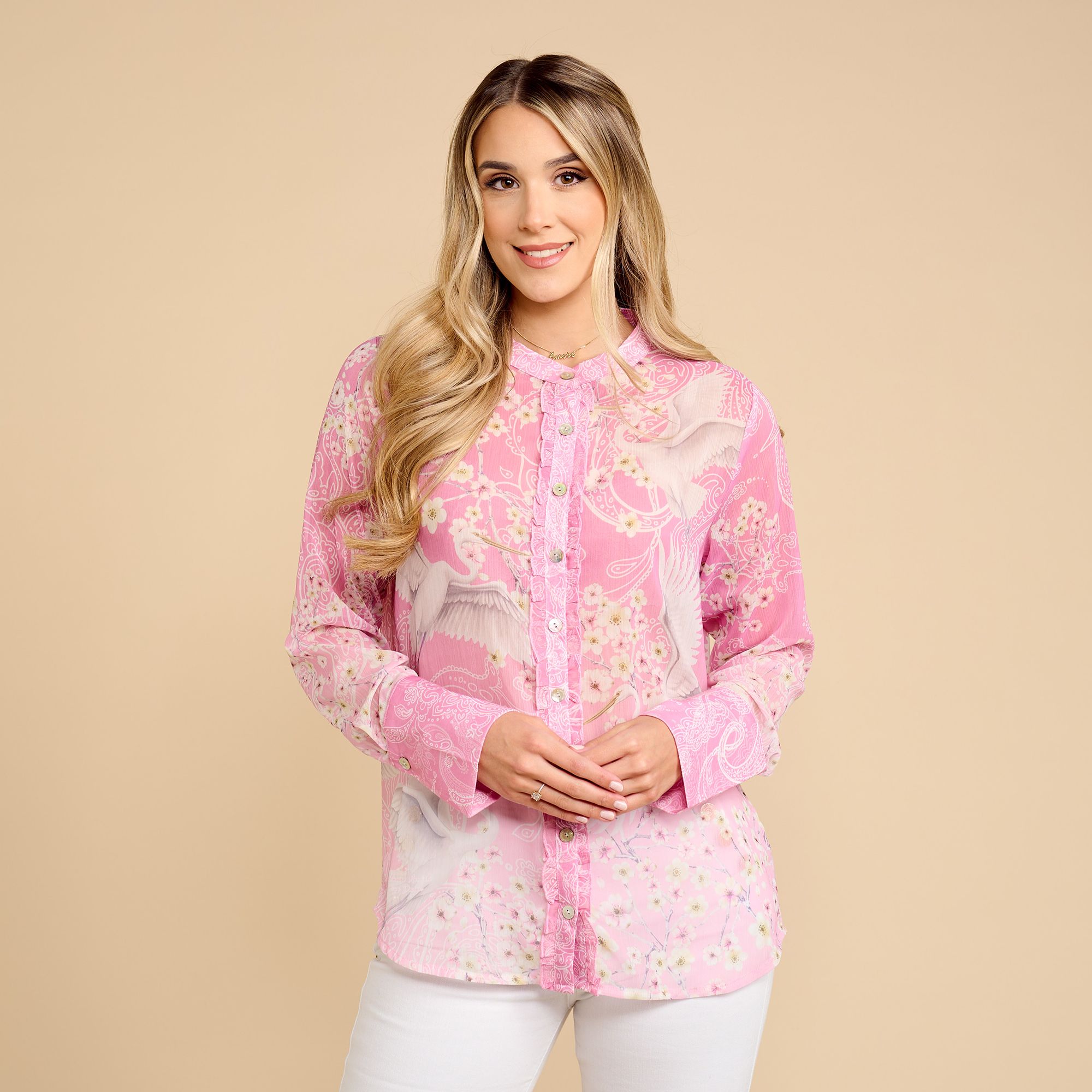 SCHIFFHAUER MUNICH® Bluse, 1/1-Arm Rundhalsausschnitt Knopfleiste figurumspielend