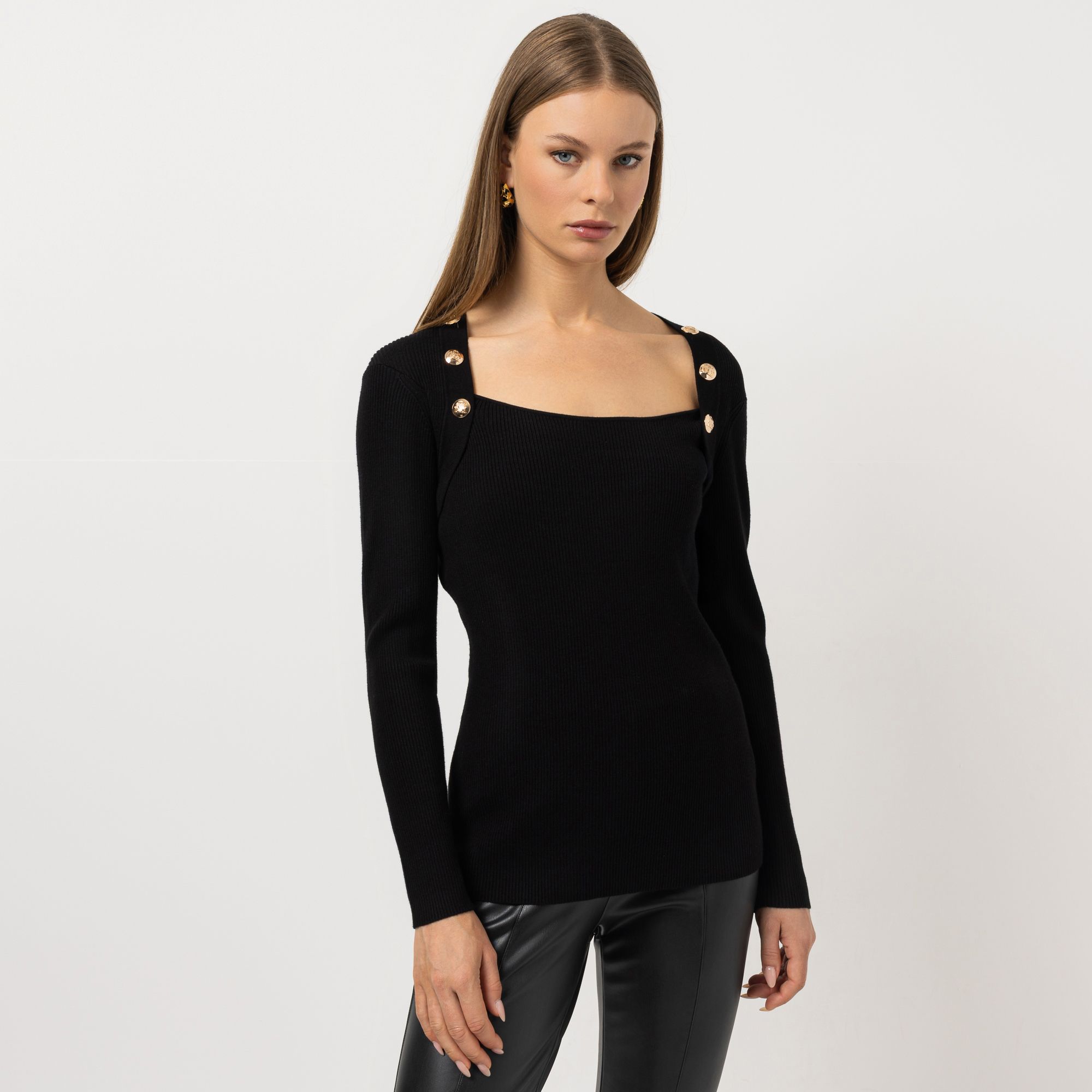 STEFFEN SCHRAUT Pullover eckiger Ausschnitt Schmucknieten figurbetont