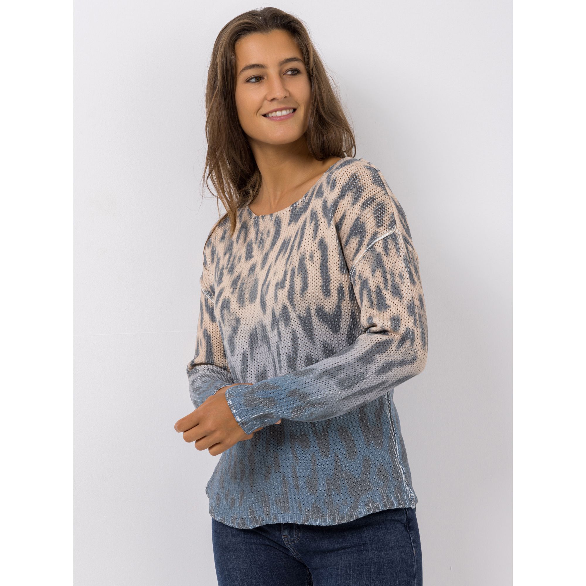 DINE 'N' DANCE Pullover, 1/1-Arm Rundhalsausschnitt Allover-Druck figurumspielend