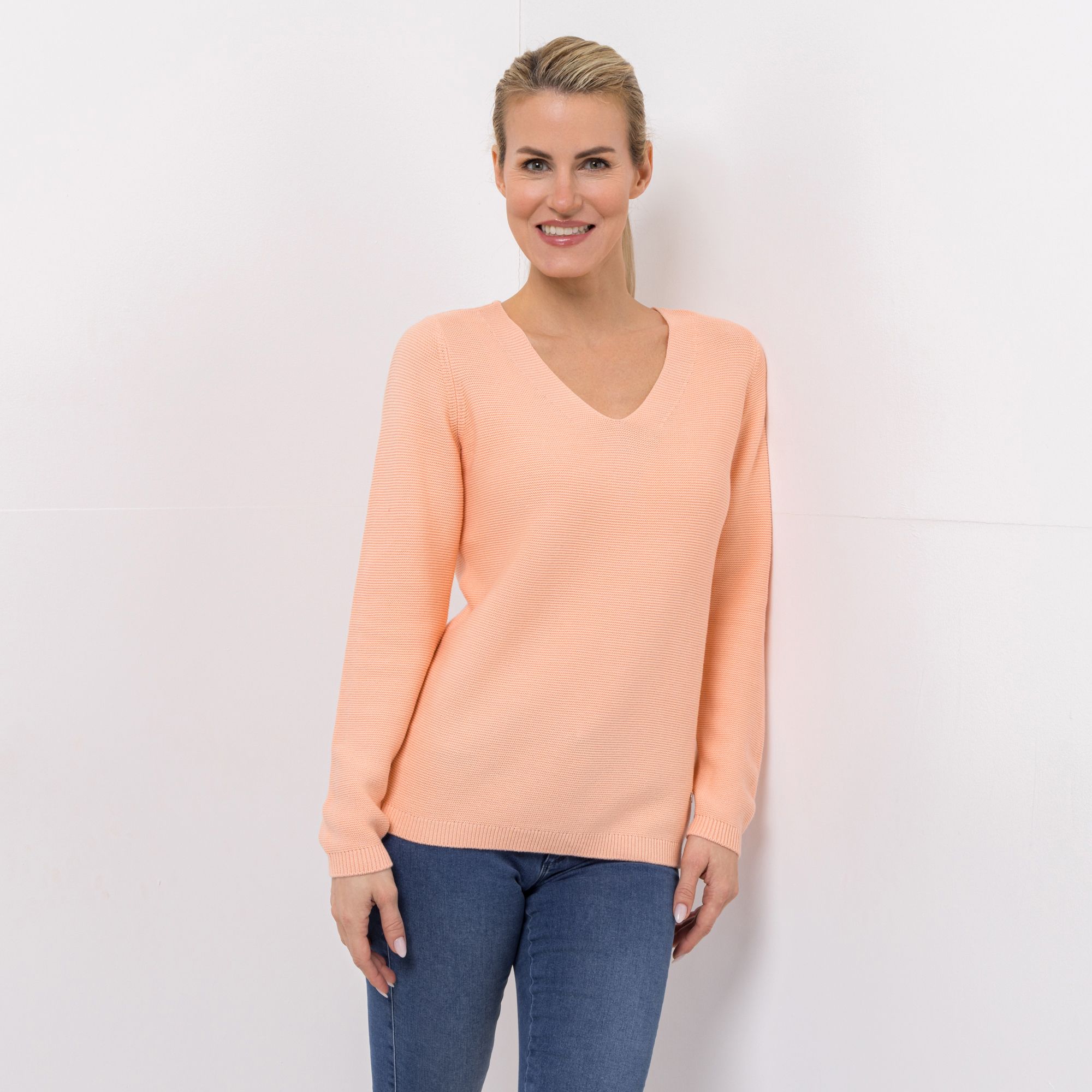 EVA LUTZ Pullover, 1/1-Arm V-Ausschnitt CI Button figurumspielend