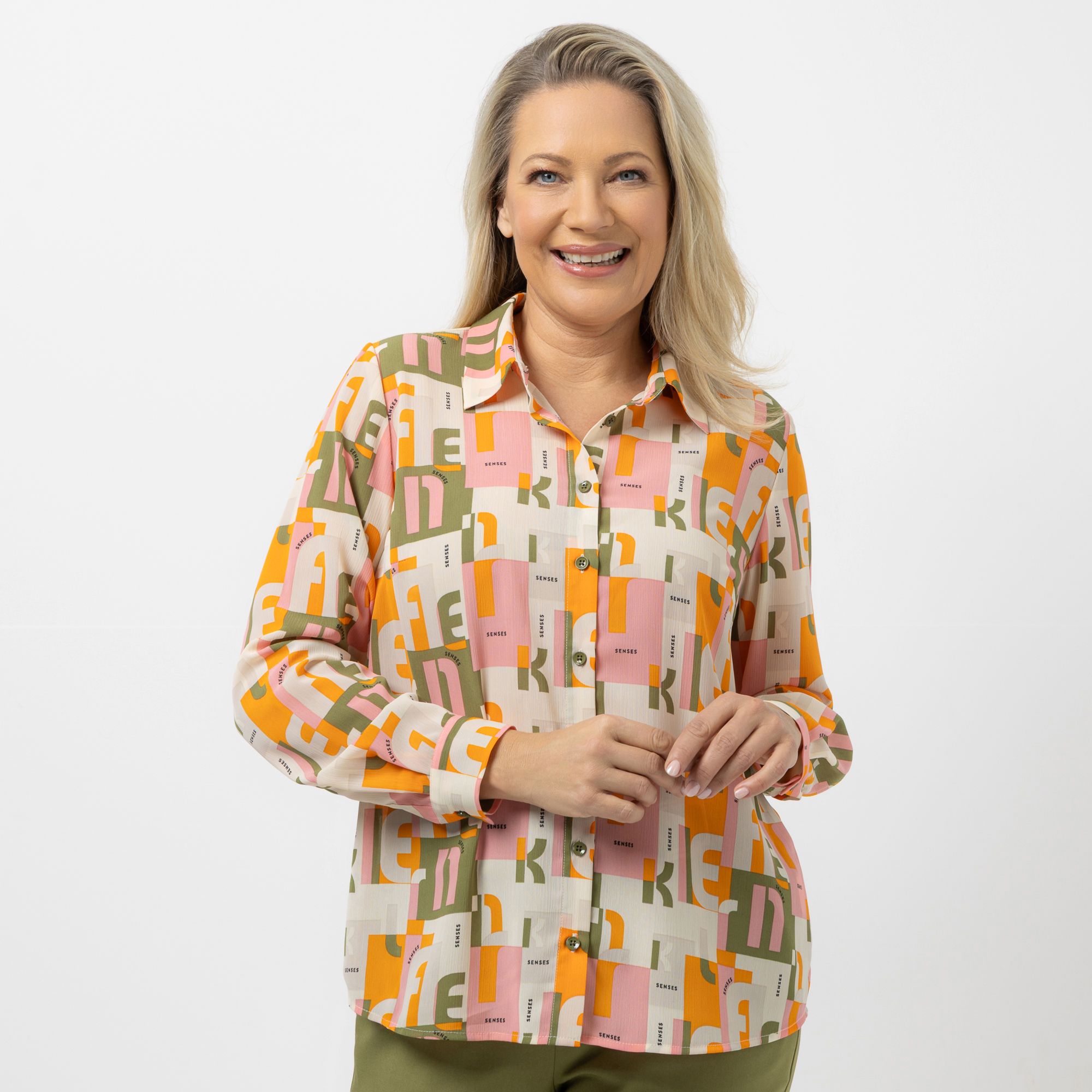 KILIAN KERNER SENSES Bluse, langarm Allover-Druck Hemdblusenkragen figurumspielend