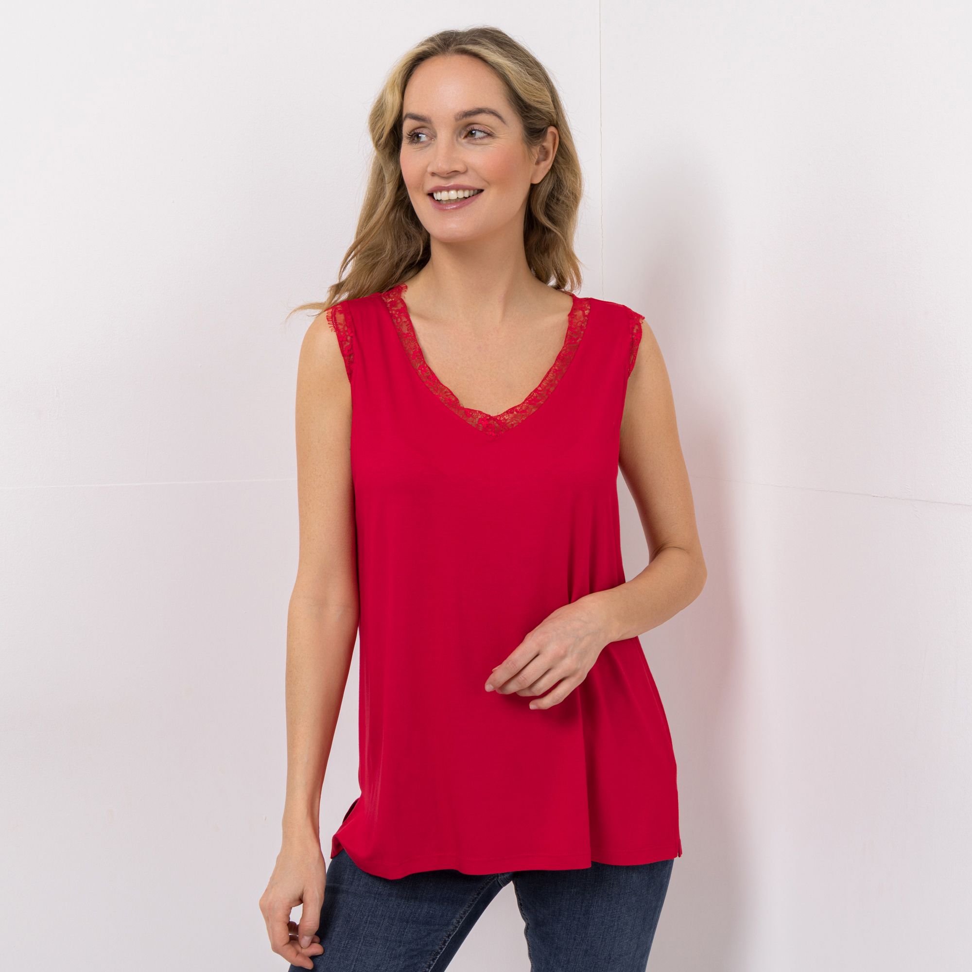 DINE 'N' DANCE Top V-Ausschnitt mit Spitze leger