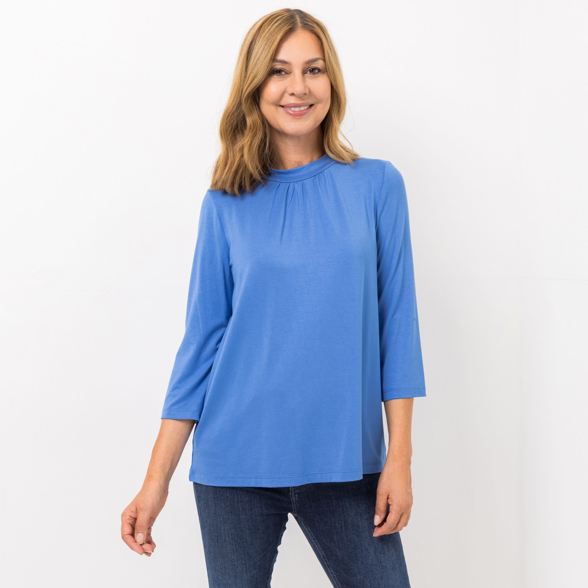 KIM & CO. Shirt, 3/4-Arm Viskose-Jersey Stehkragen figurumspielend