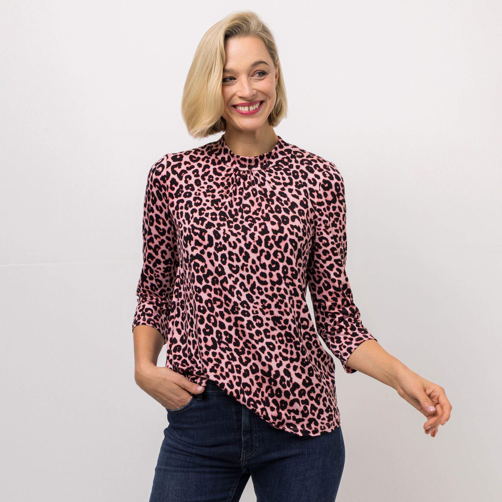 KIM & CO. Shirt, 3/4-Arm Viskose-Jersey Stehkragen figurumspielend