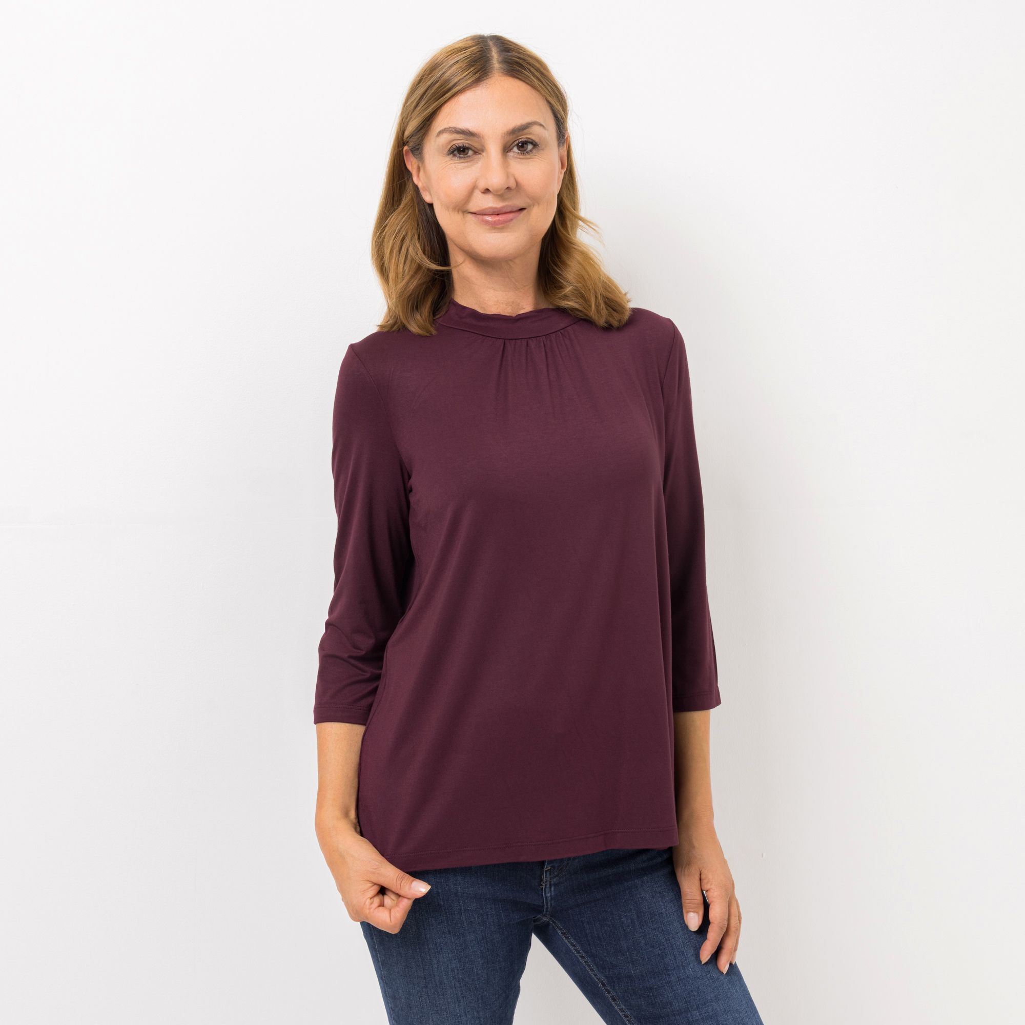 KIM & CO. Shirt, 3/4-Arm Viskose-Jersey Stehkragen figurumspielend
