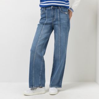 STRANDFEIN Jeanshose 5-Pocket-Style weites Bein Teilungsnähte