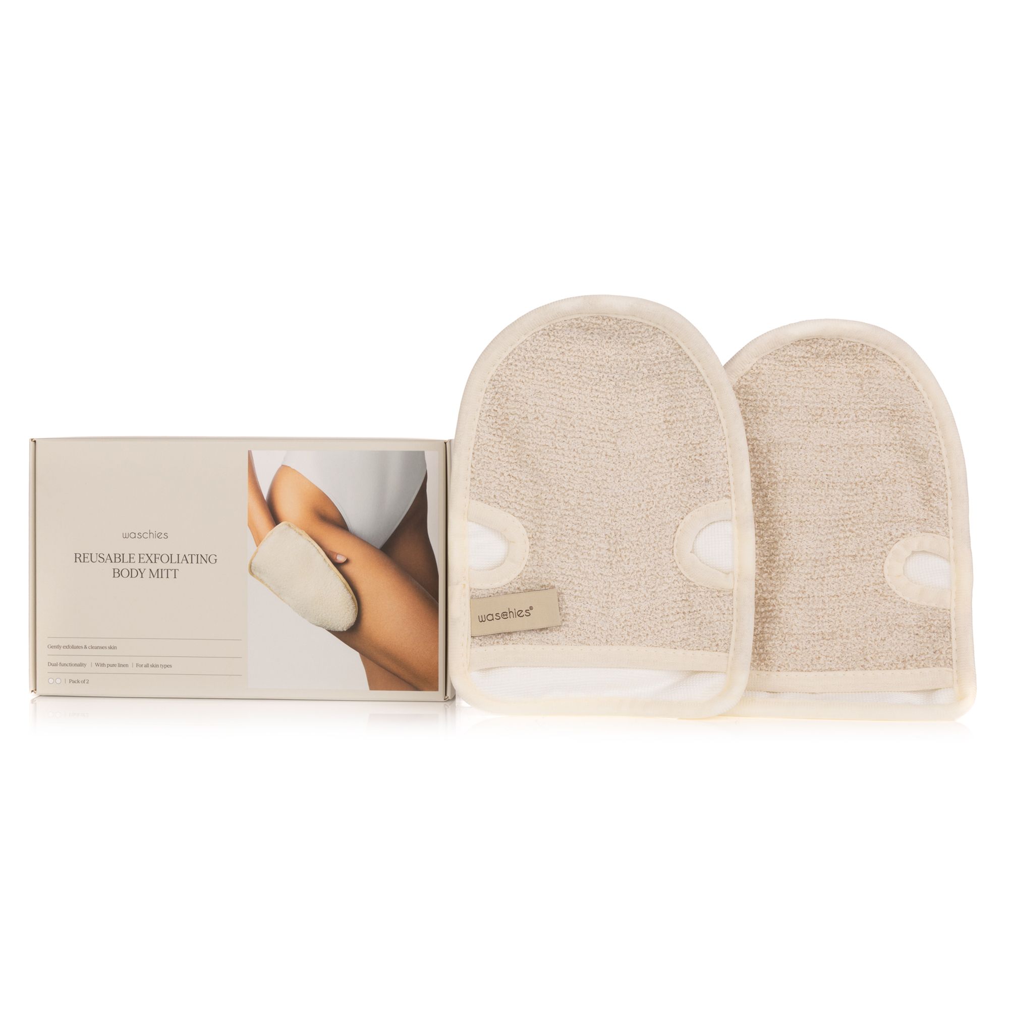 WASCHIES® 2 Peelinghandschuhe mit 2 verschiedenen Seiten zur Reinigung & zum Peeling