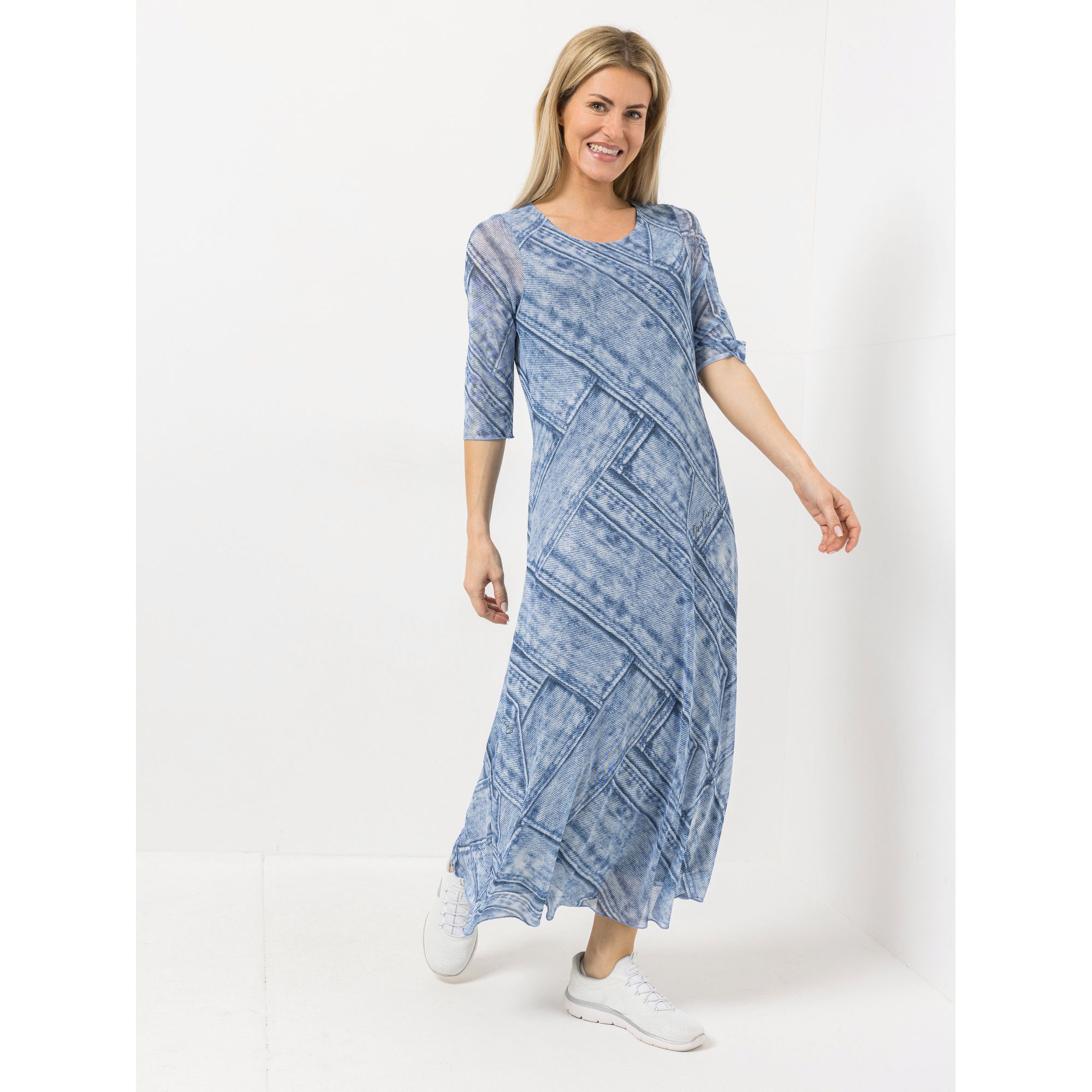 DINE 'N' DANCE Maxi-Kleid, 3/4-Arm Mesh Strasslogo figurumspielend