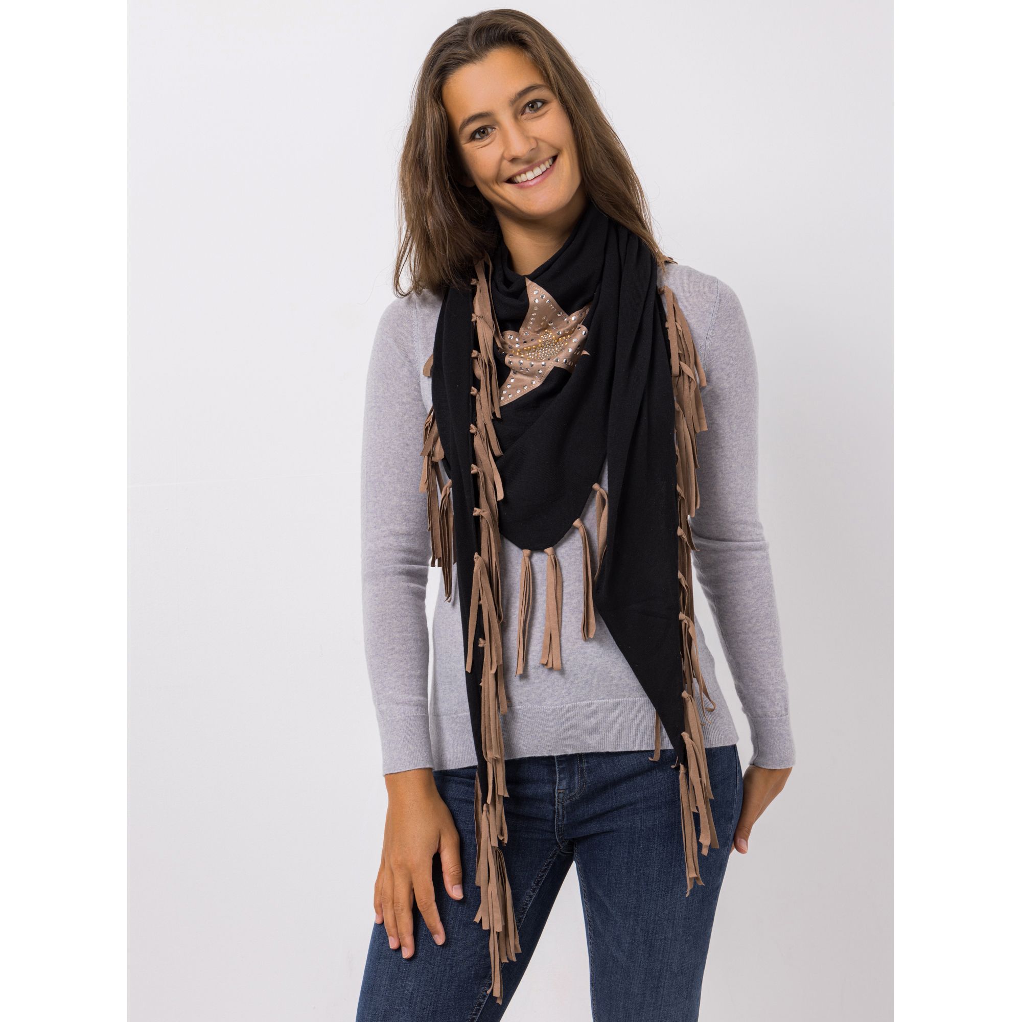 DINE 'N' DANCE Dreiecktuch mit Motiv Fransen