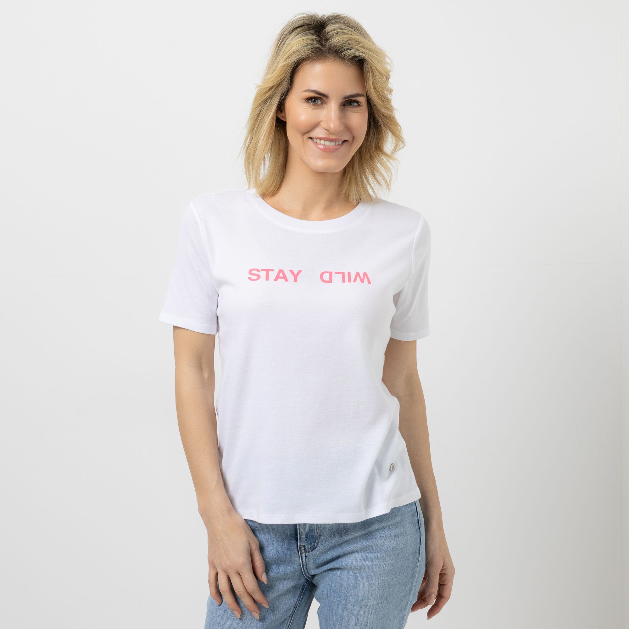 STRANDFEIN Shirt , 1/2-Arm Rundhalsausschnitt Neon-Druck-Detail figurumspielend