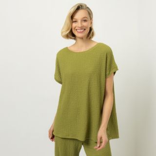KIM & CO. Shirt, Zierknöpfe Crash-Optik Jersey überschnittener Ärmel figurumspielend