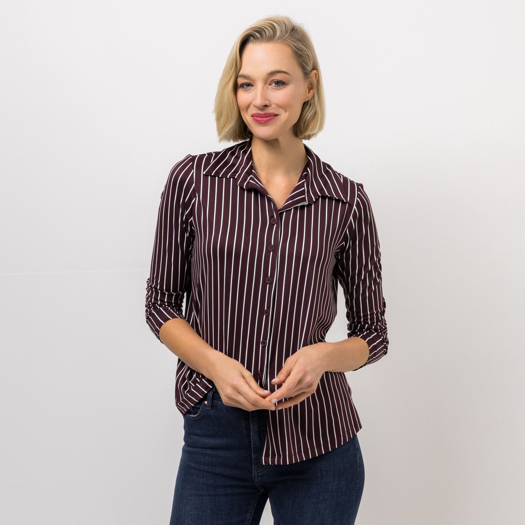 KIM & CO. Blusenshirt, Langarm Brazil Knit Jersey Knopfleiste figurumspielend
